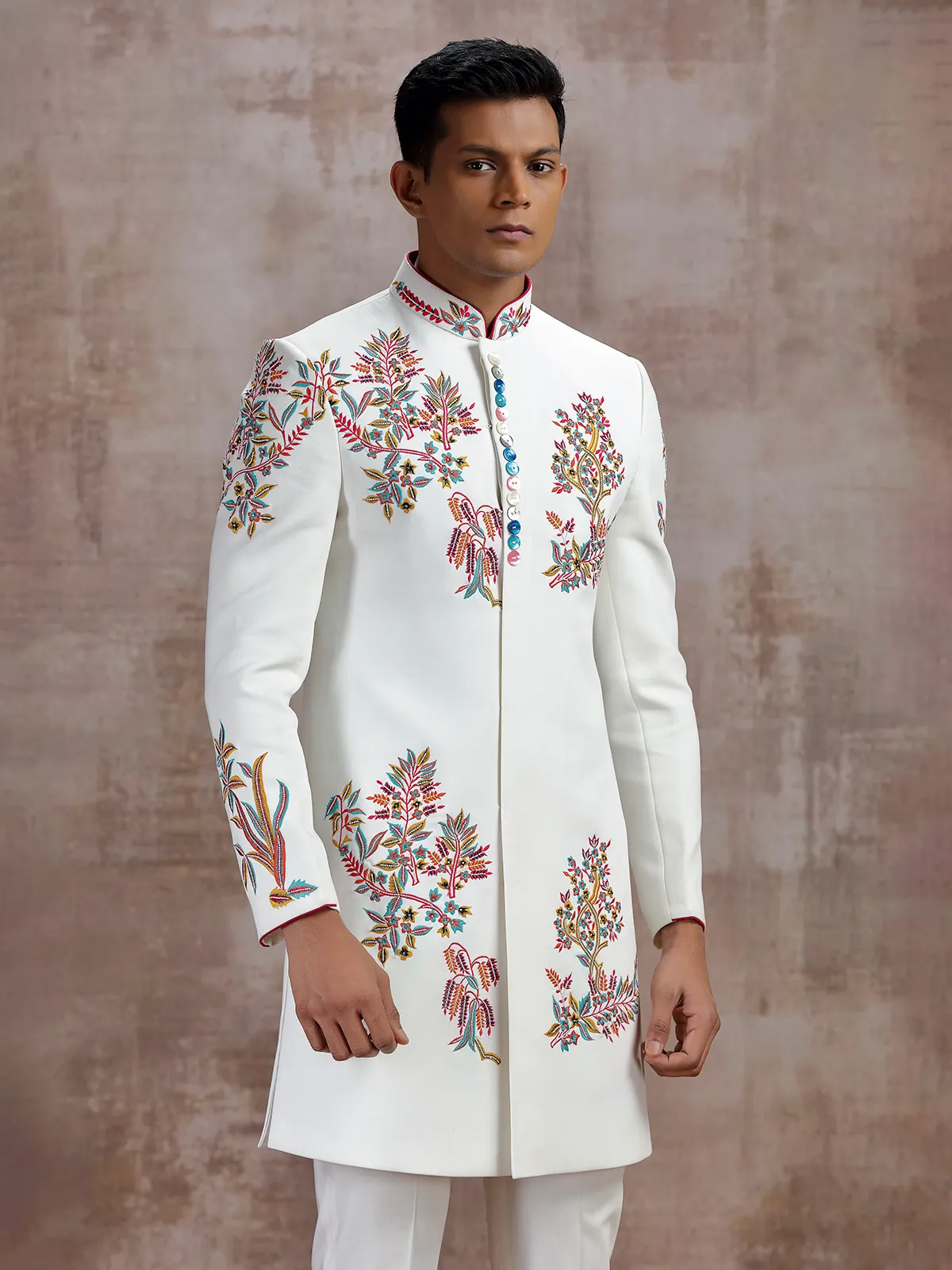 White terry rayon indo western with dupatta