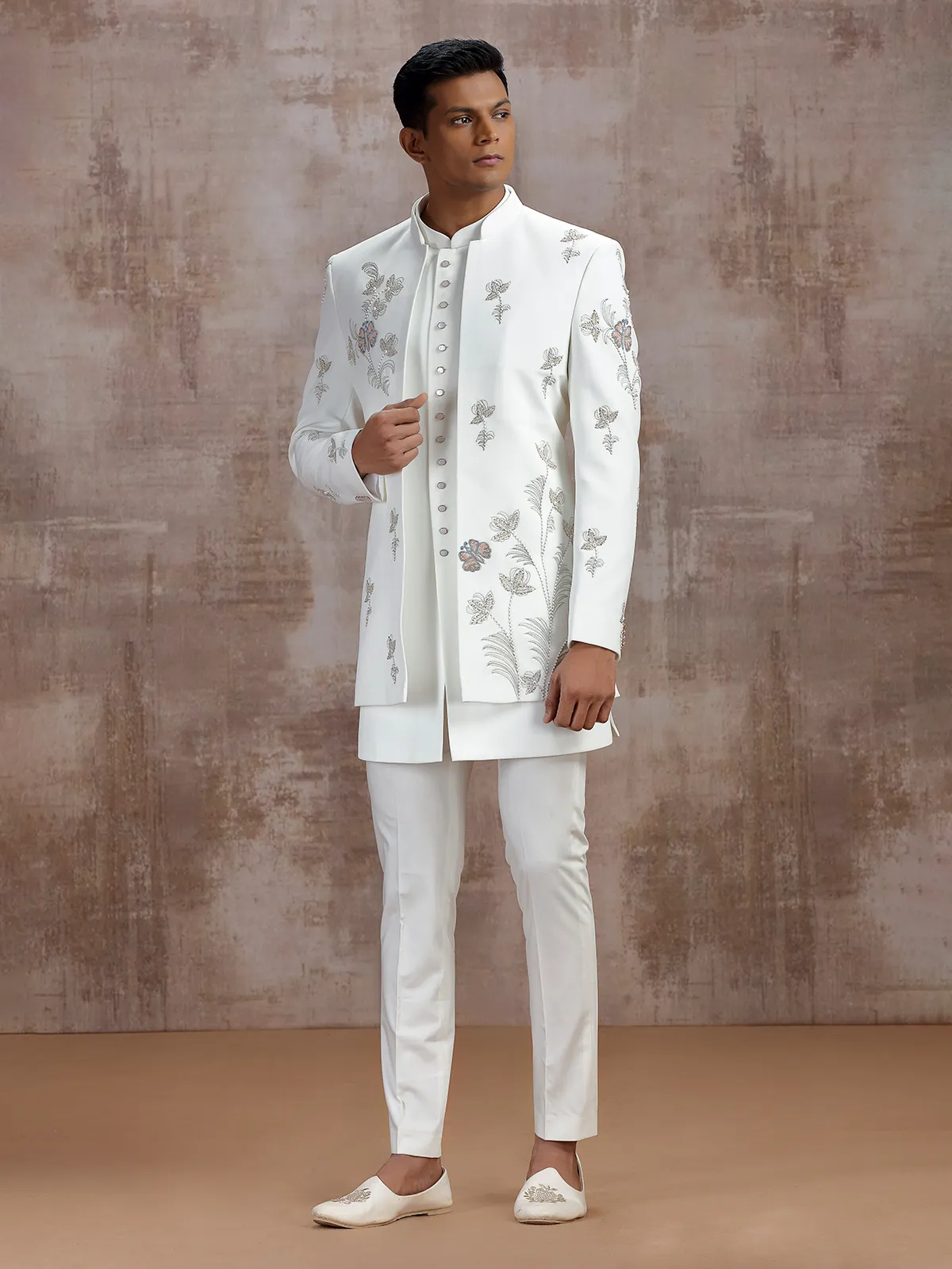 White terry rayon jacket style indo western
