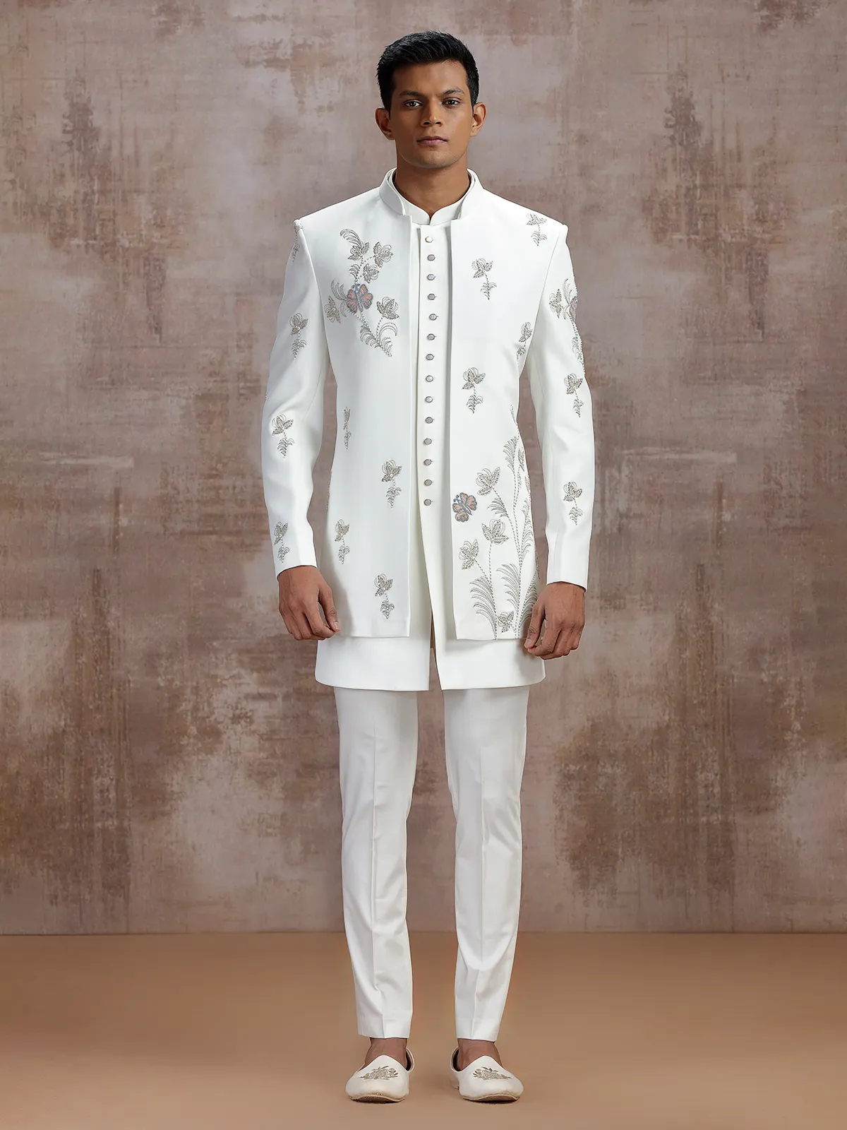 White terry rayon jacket style indo western