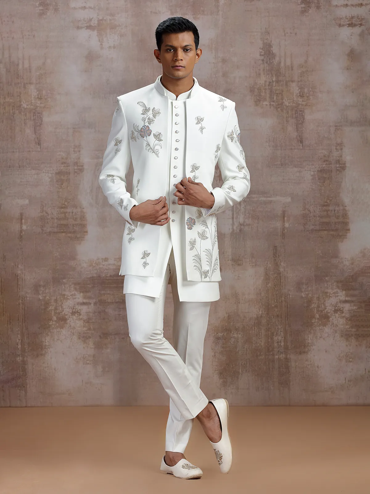 White terry rayon jacket style indo western