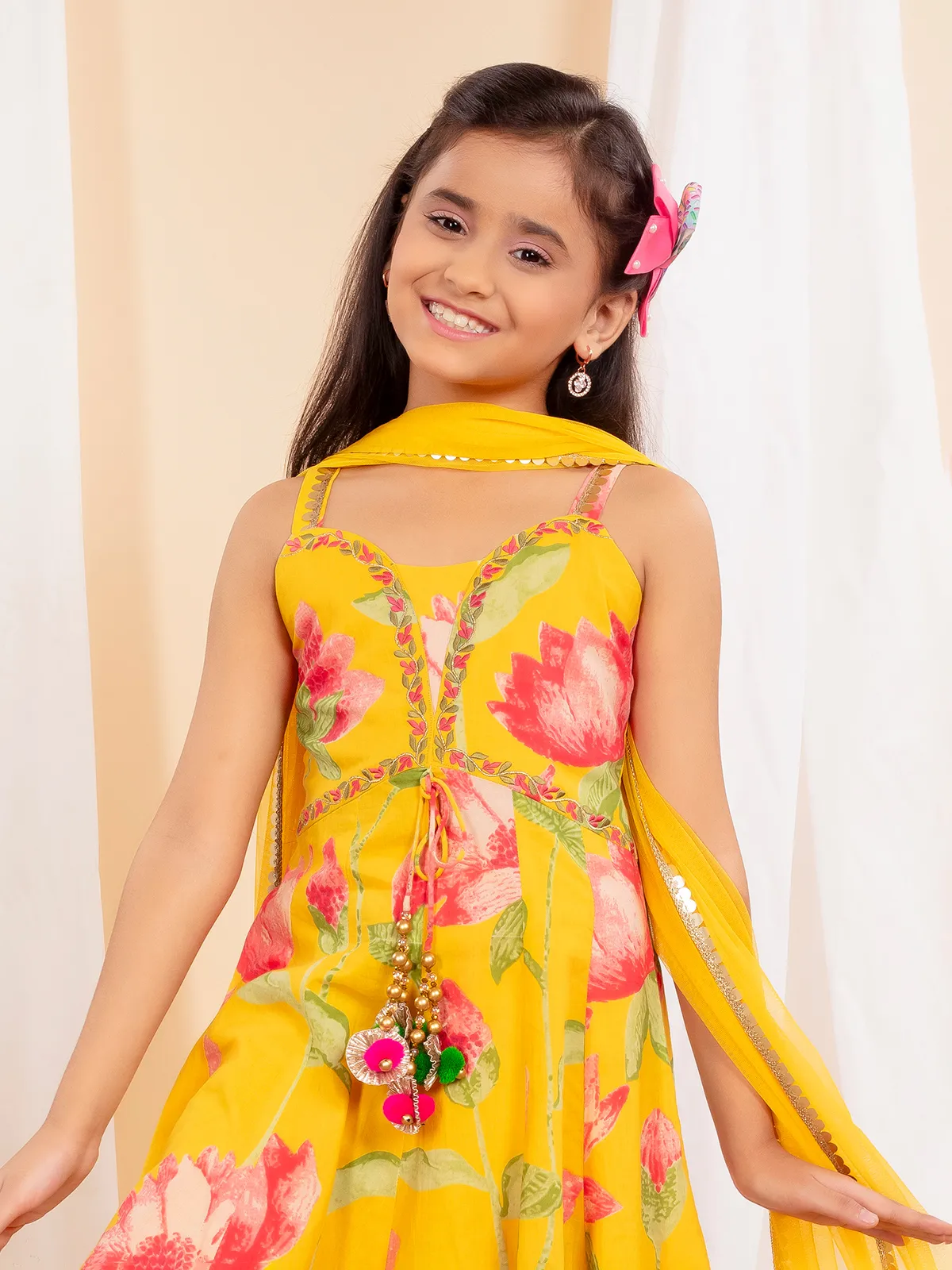 Yellow cotton printed palazzo suit for girls haldi wear