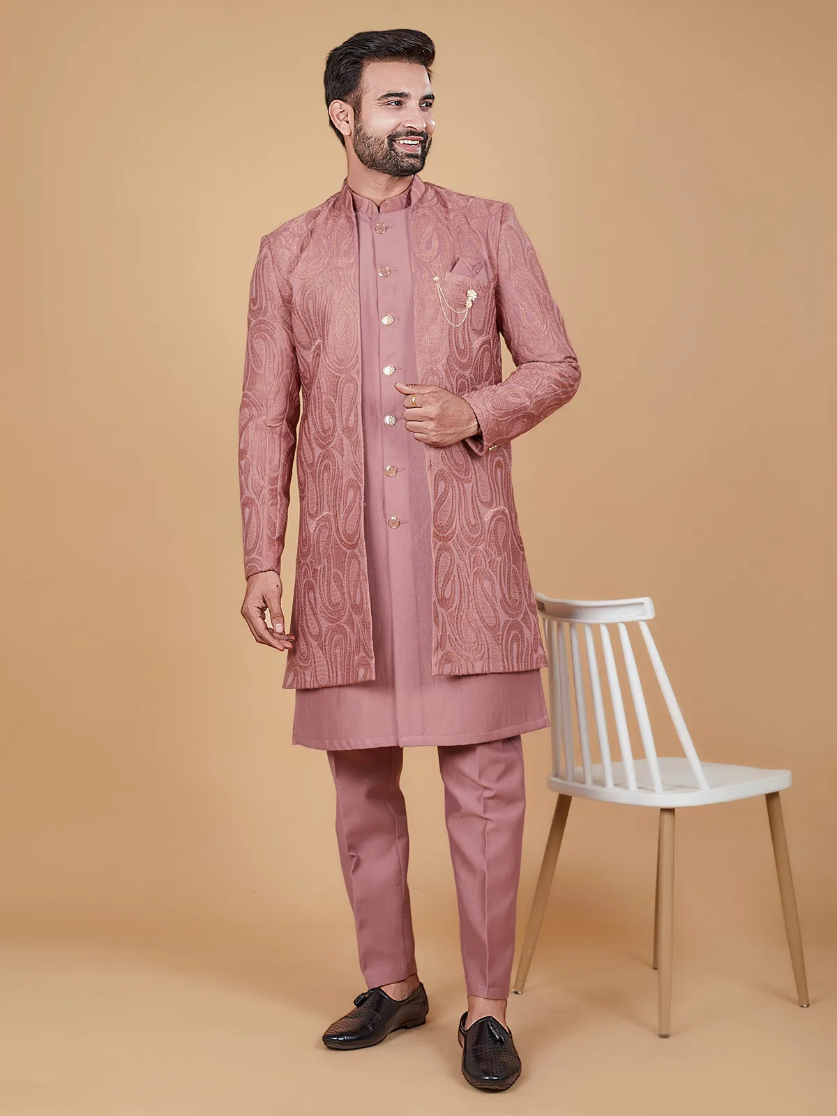 Elegant silk pink indowestern