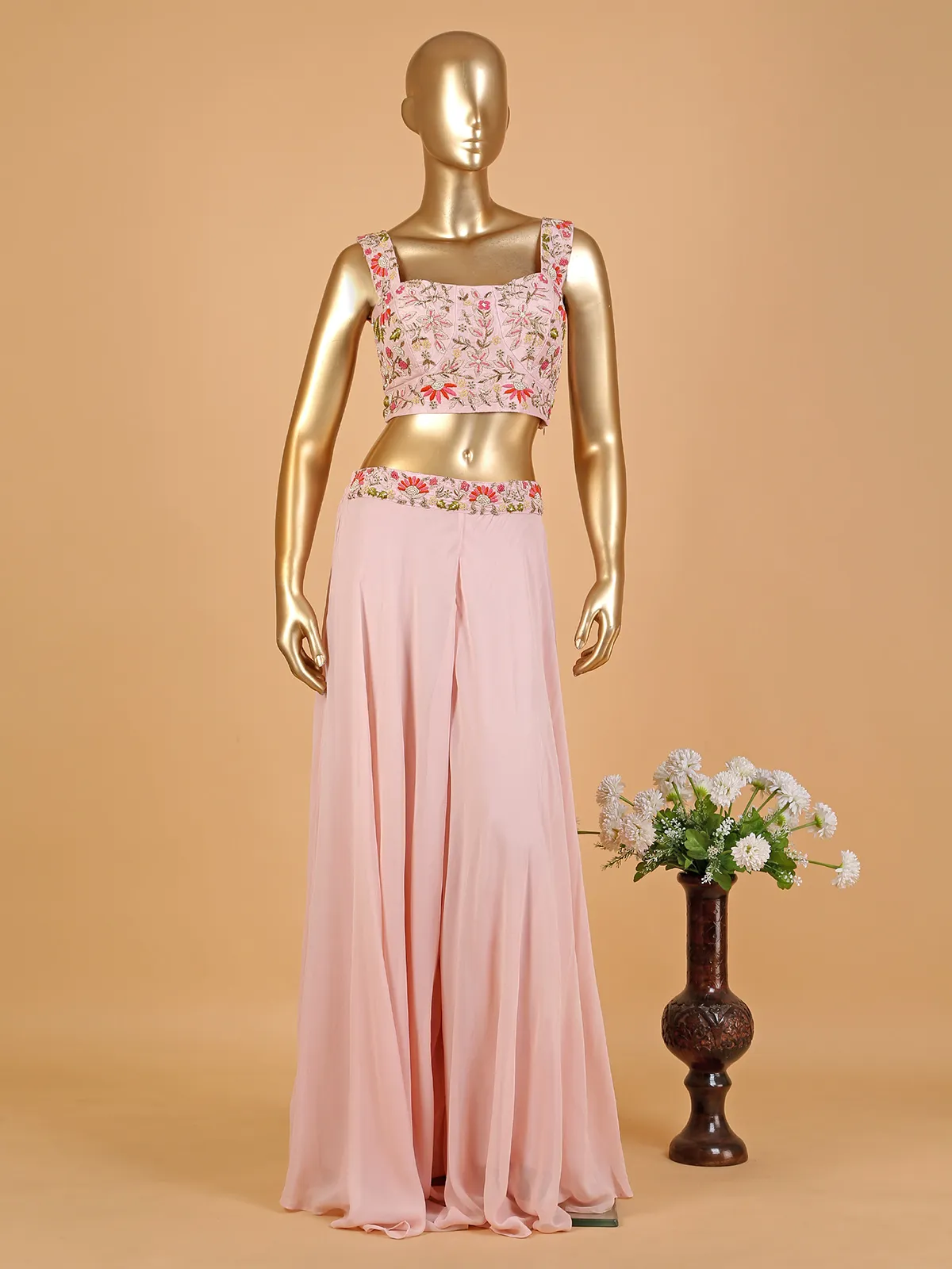 Light pink georgette palazzo suit with dupatta