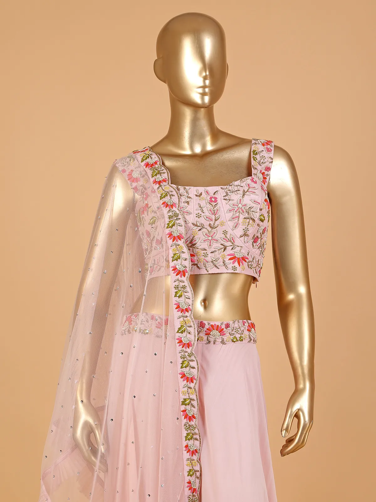 Light pink georgette palazzo suit with dupatta