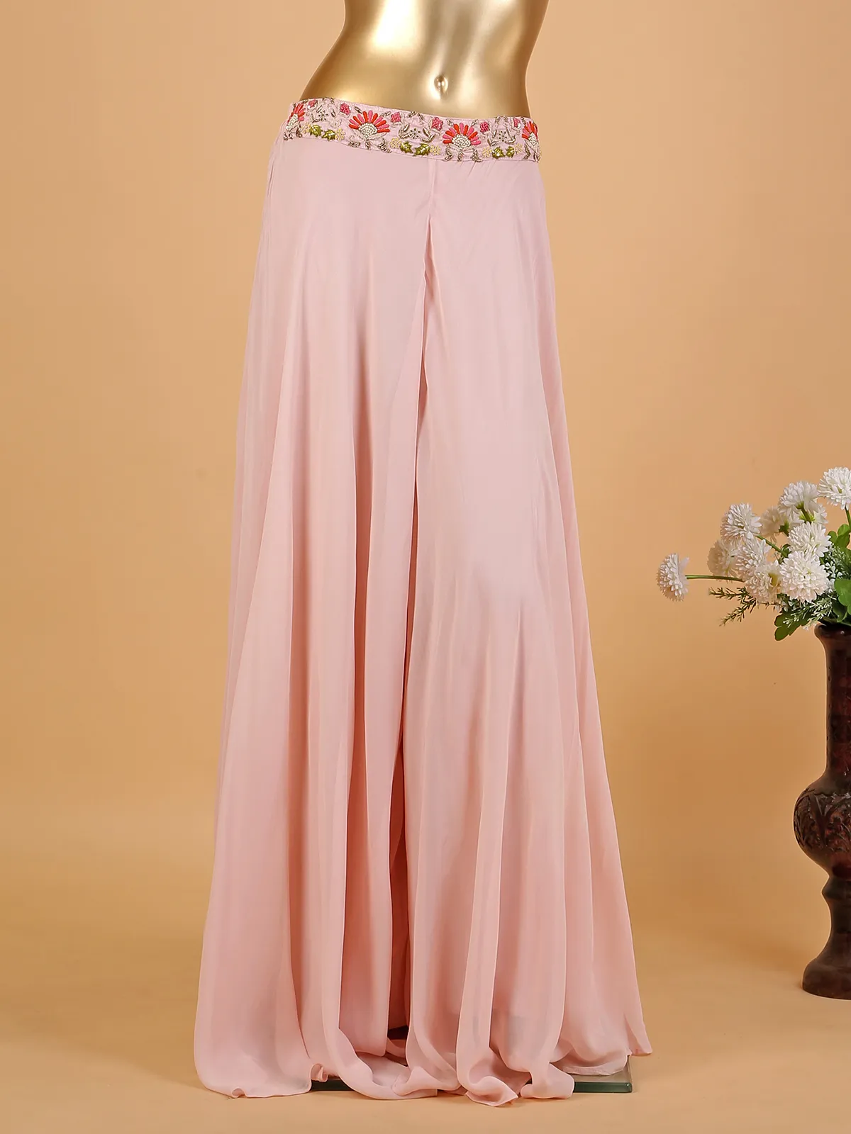 Light pink georgette palazzo suit with dupatta