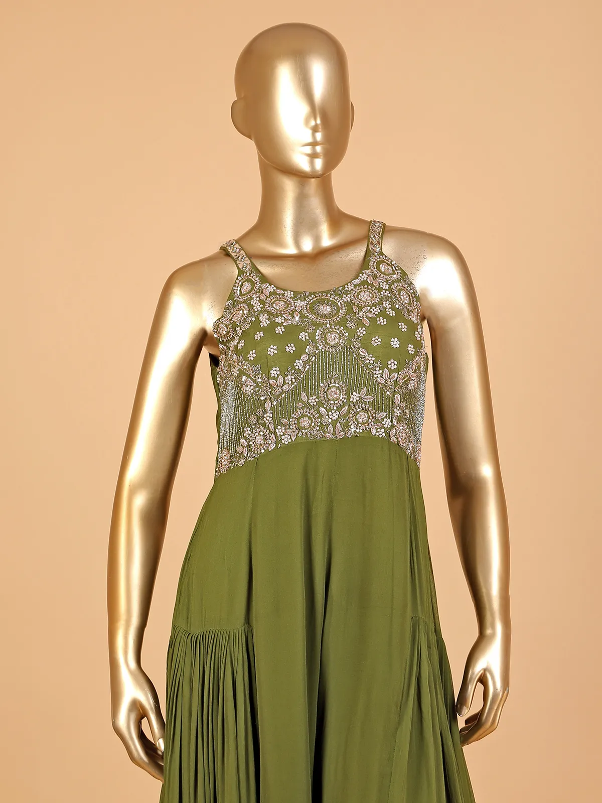 Mehendi green georgette jumpsuit