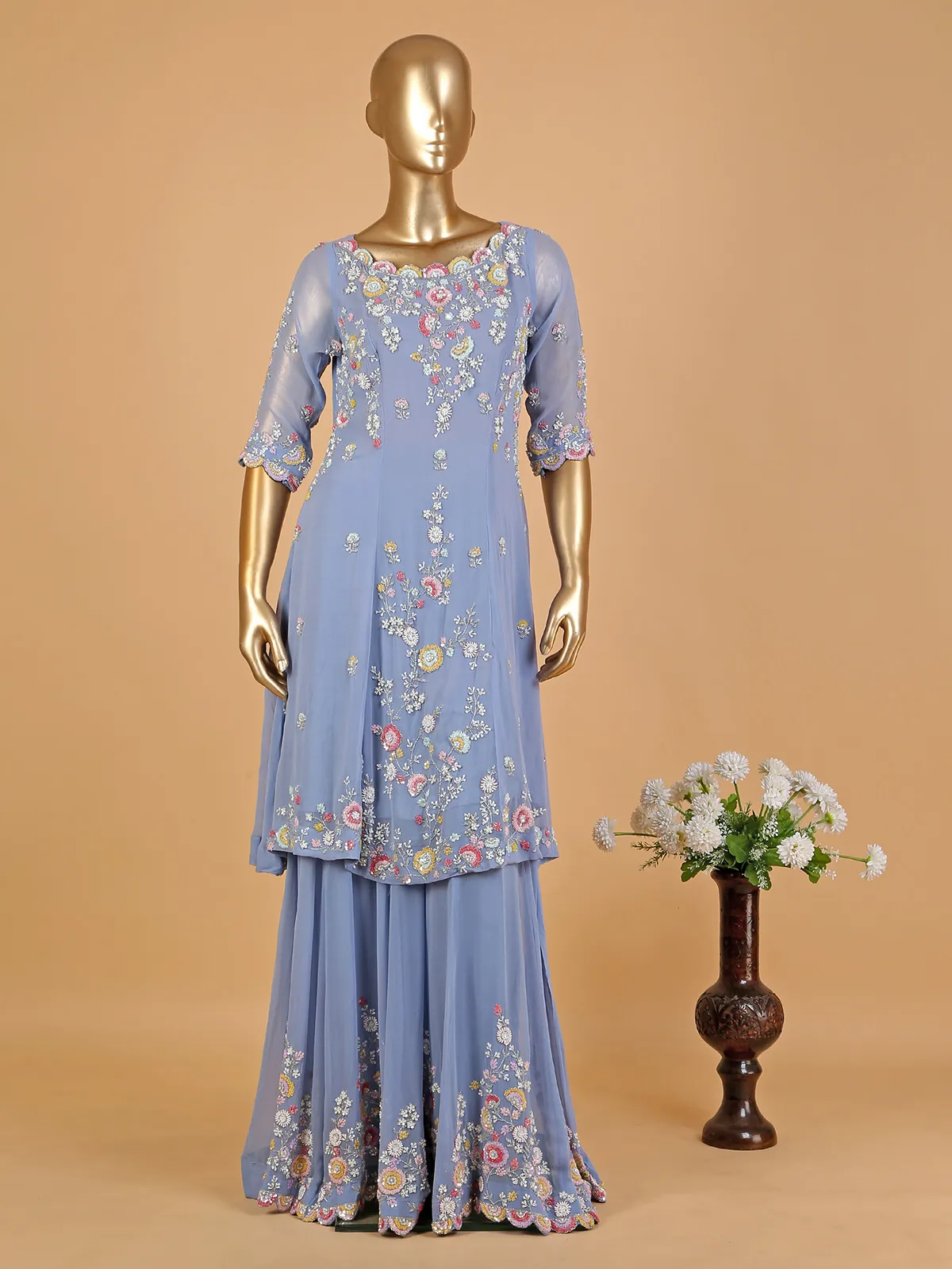 Trendy light blue georgette palazzo suit