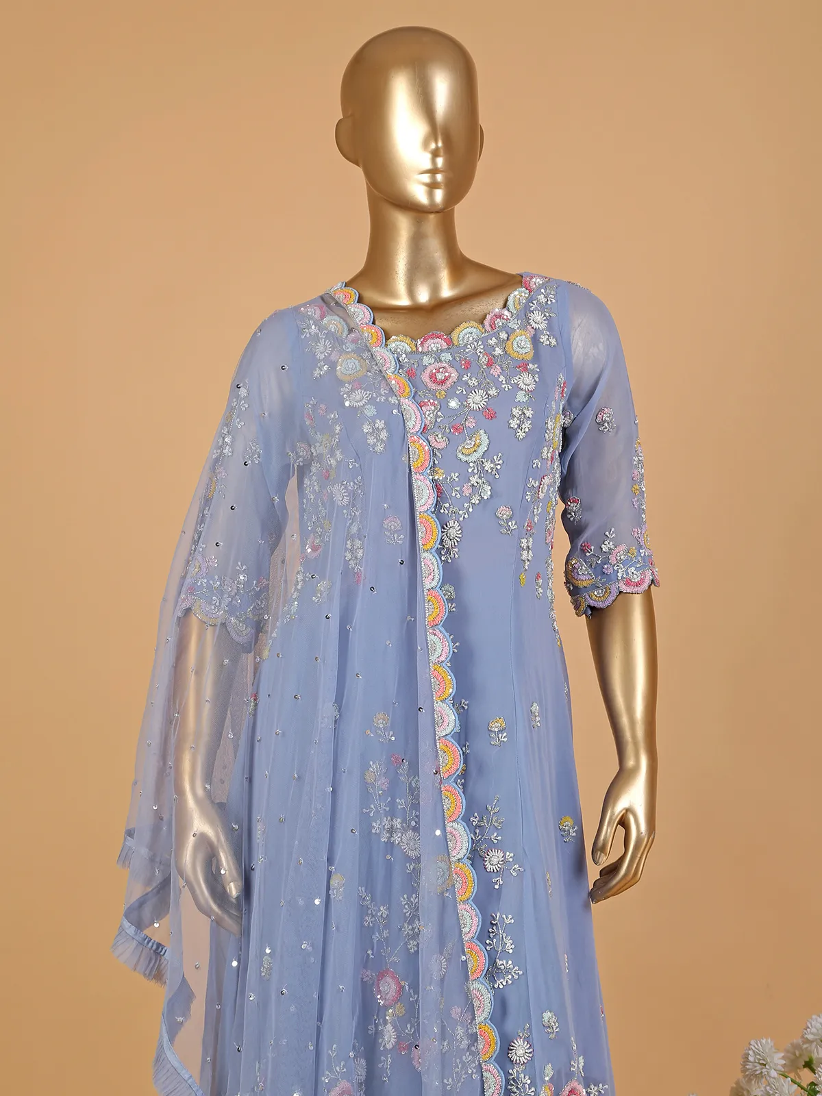 Trendy light blue georgette palazzo suit