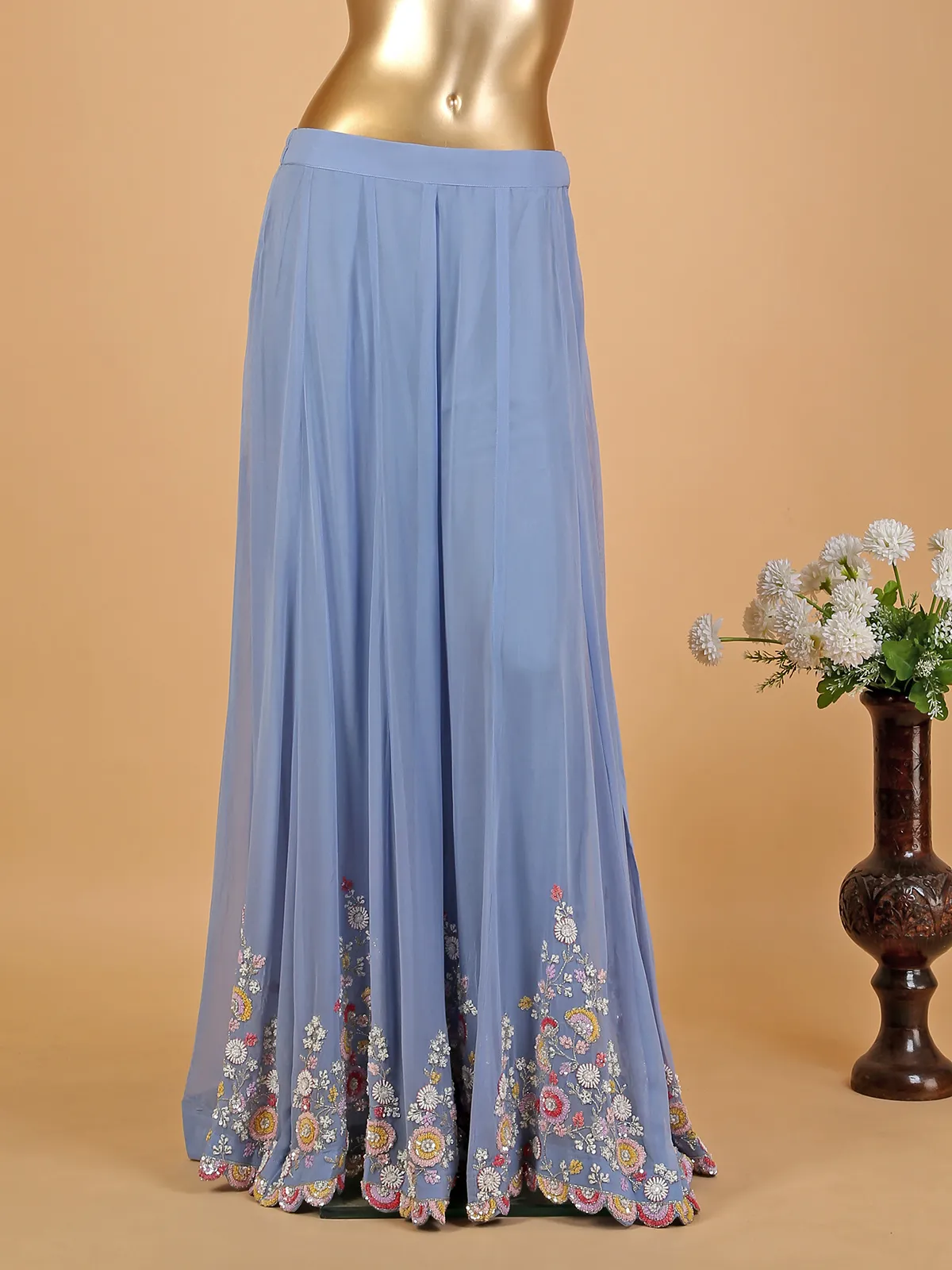 Trendy light blue georgette palazzo suit