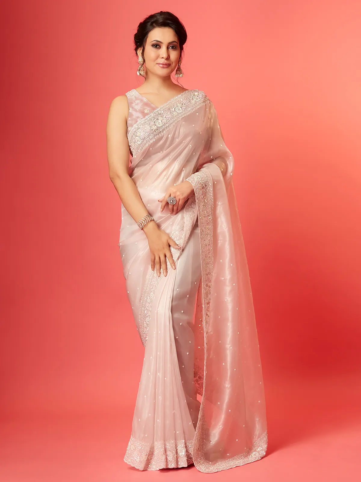 Beautiful soft organza light pink saree