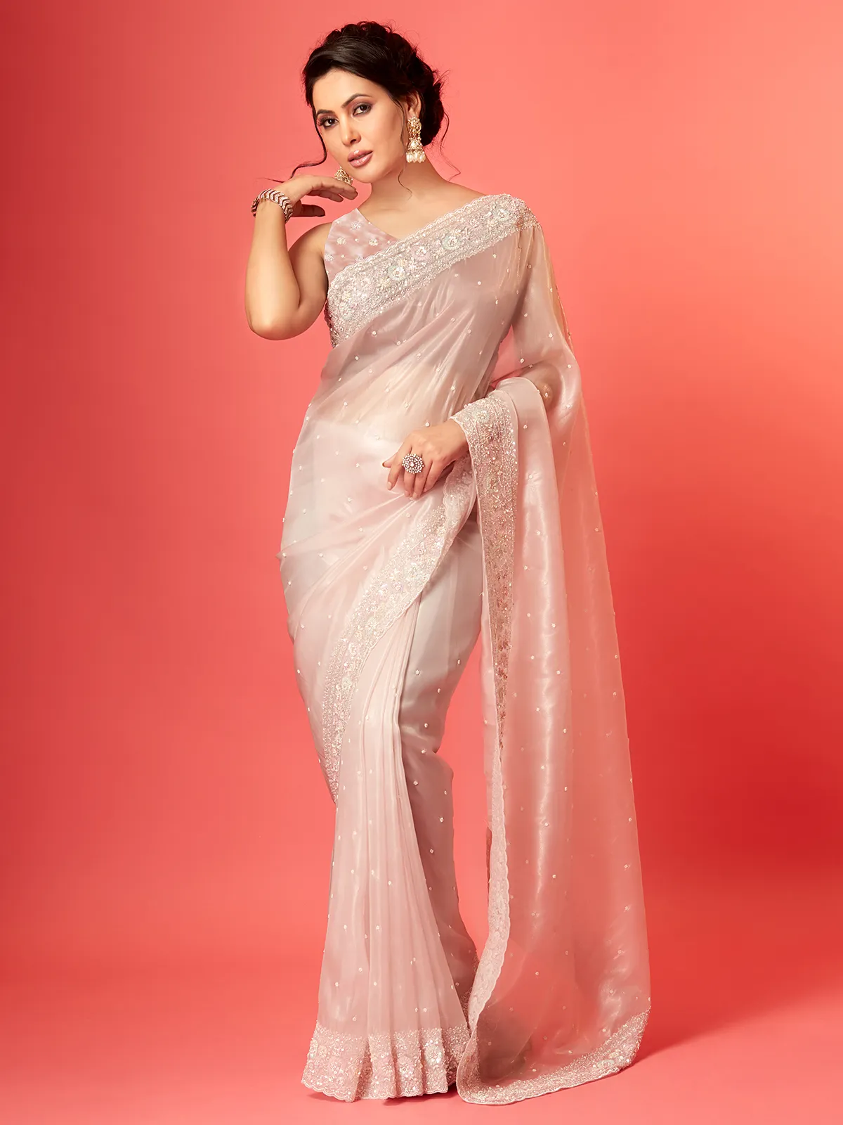 Beautiful soft organza light pink saree