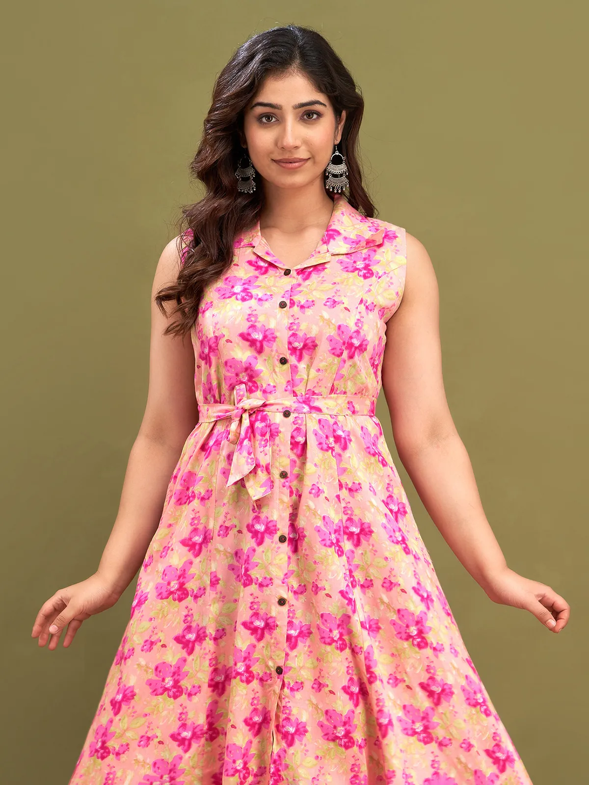 Cotton pink floral print kurti