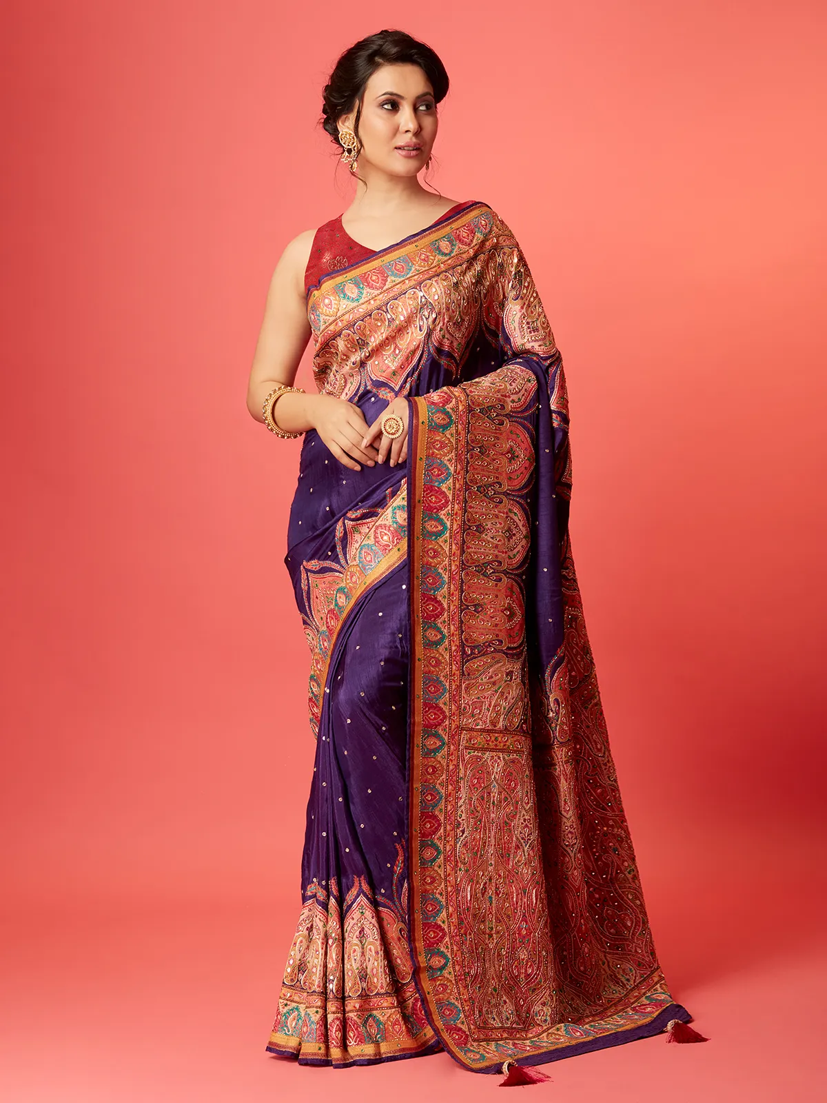 Elegant purple pashmina silk saree