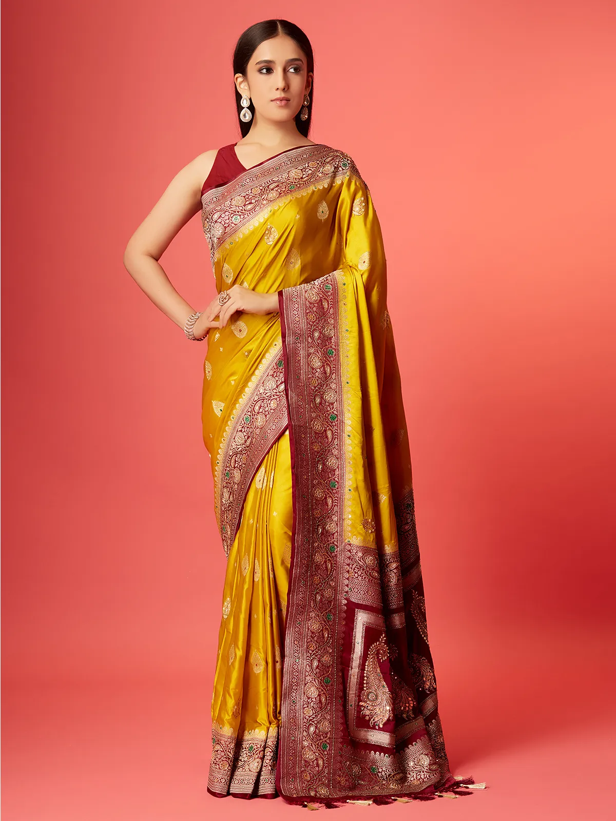 Elegant yellow silk zari saree