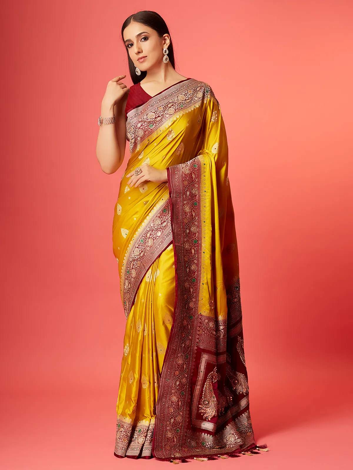 Elegant yellow silk zari saree