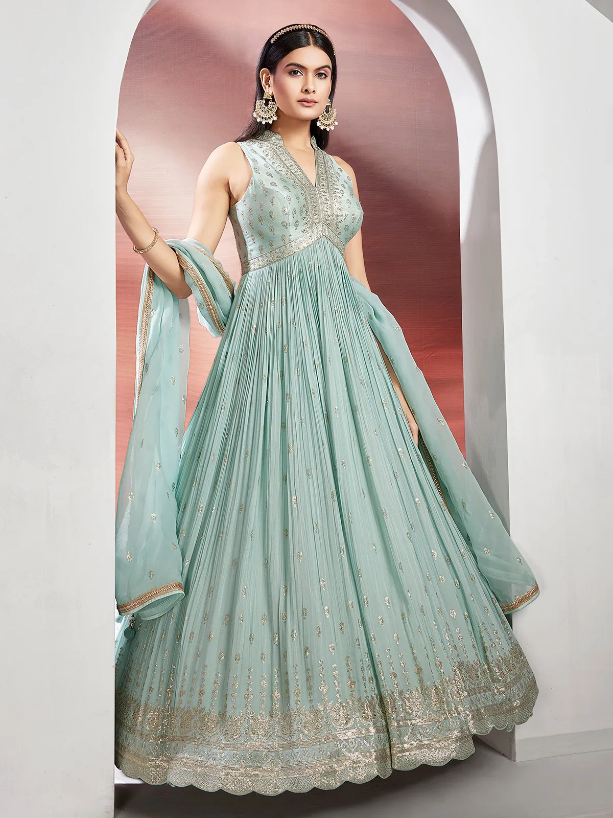 Anarkali suit georgette in sky blue