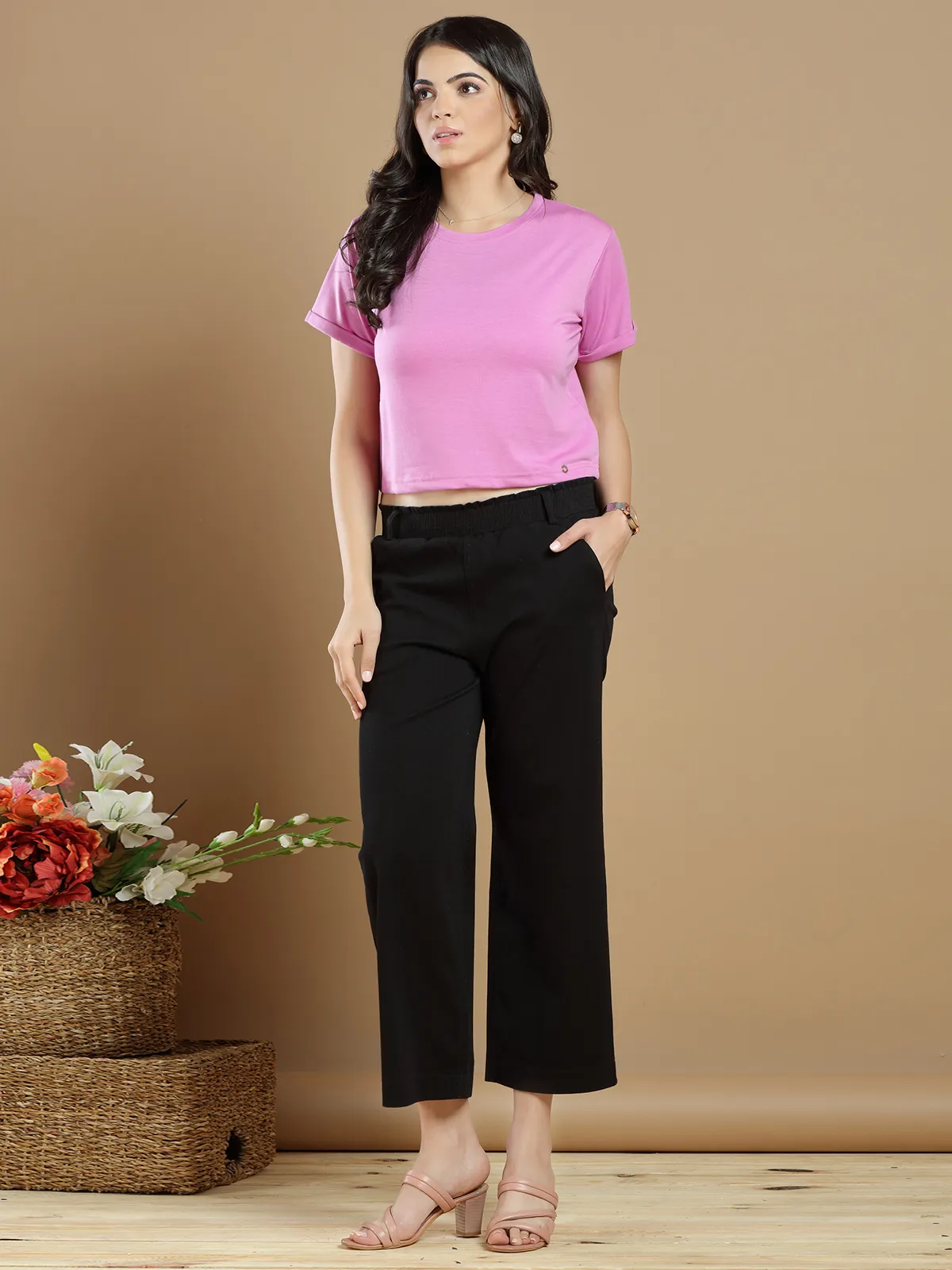 Cotton casual wear palazzo pant in black