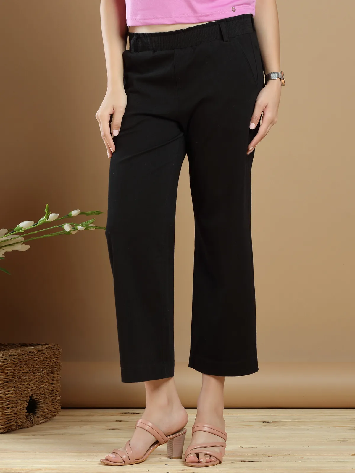 Cotton casual wear palazzo pant in black