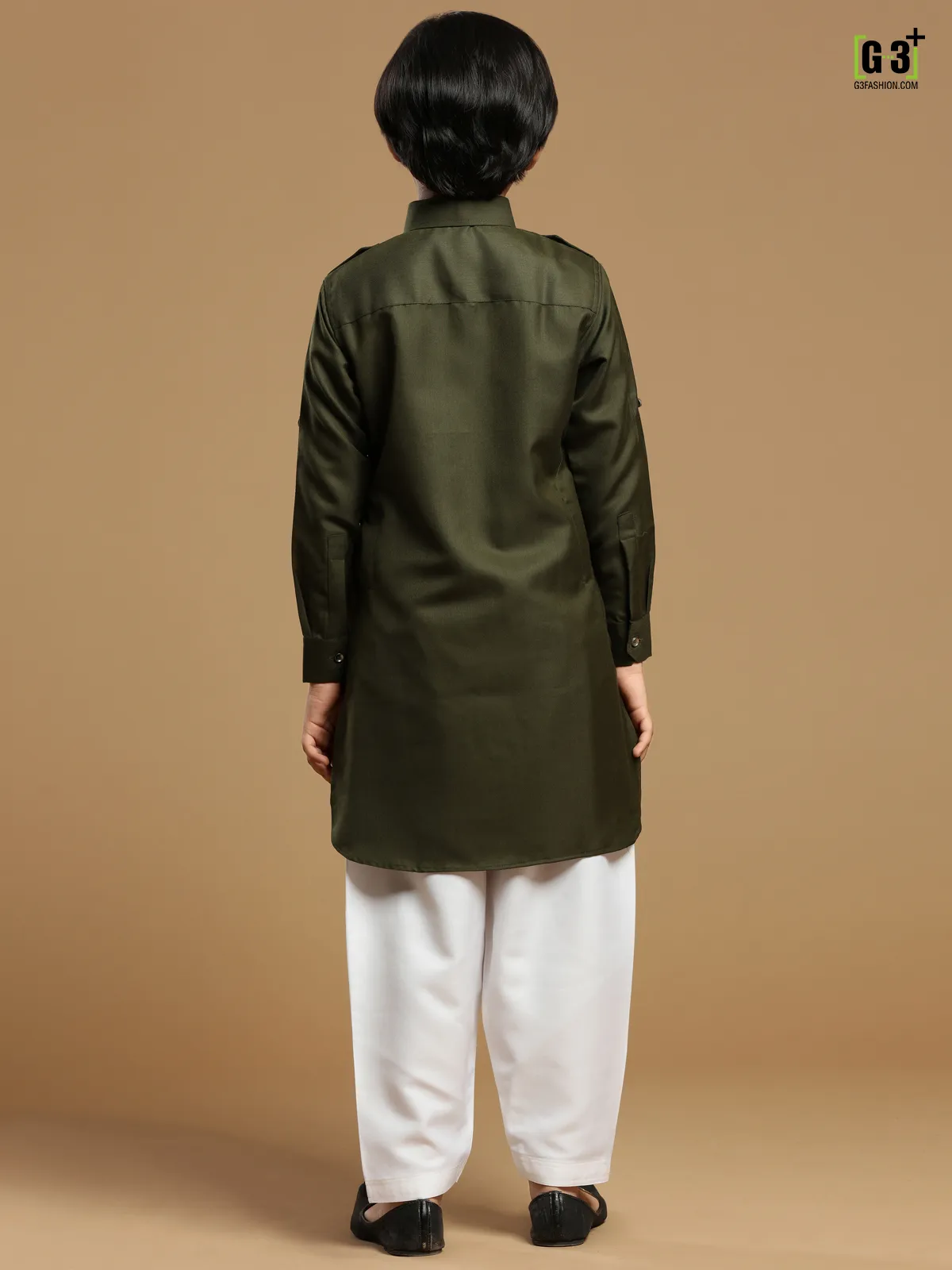 Olive boys festive occasions cotton silk pathani suit