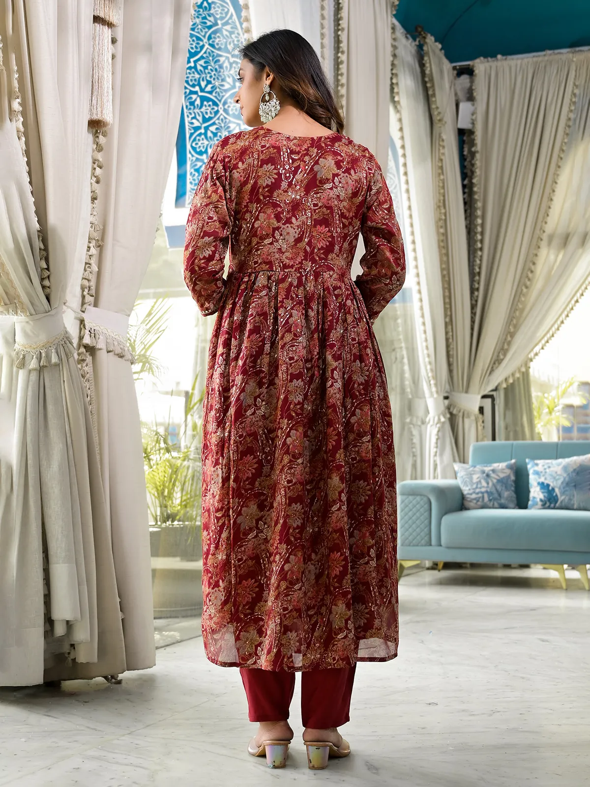 Alia style maroon printed kurti set