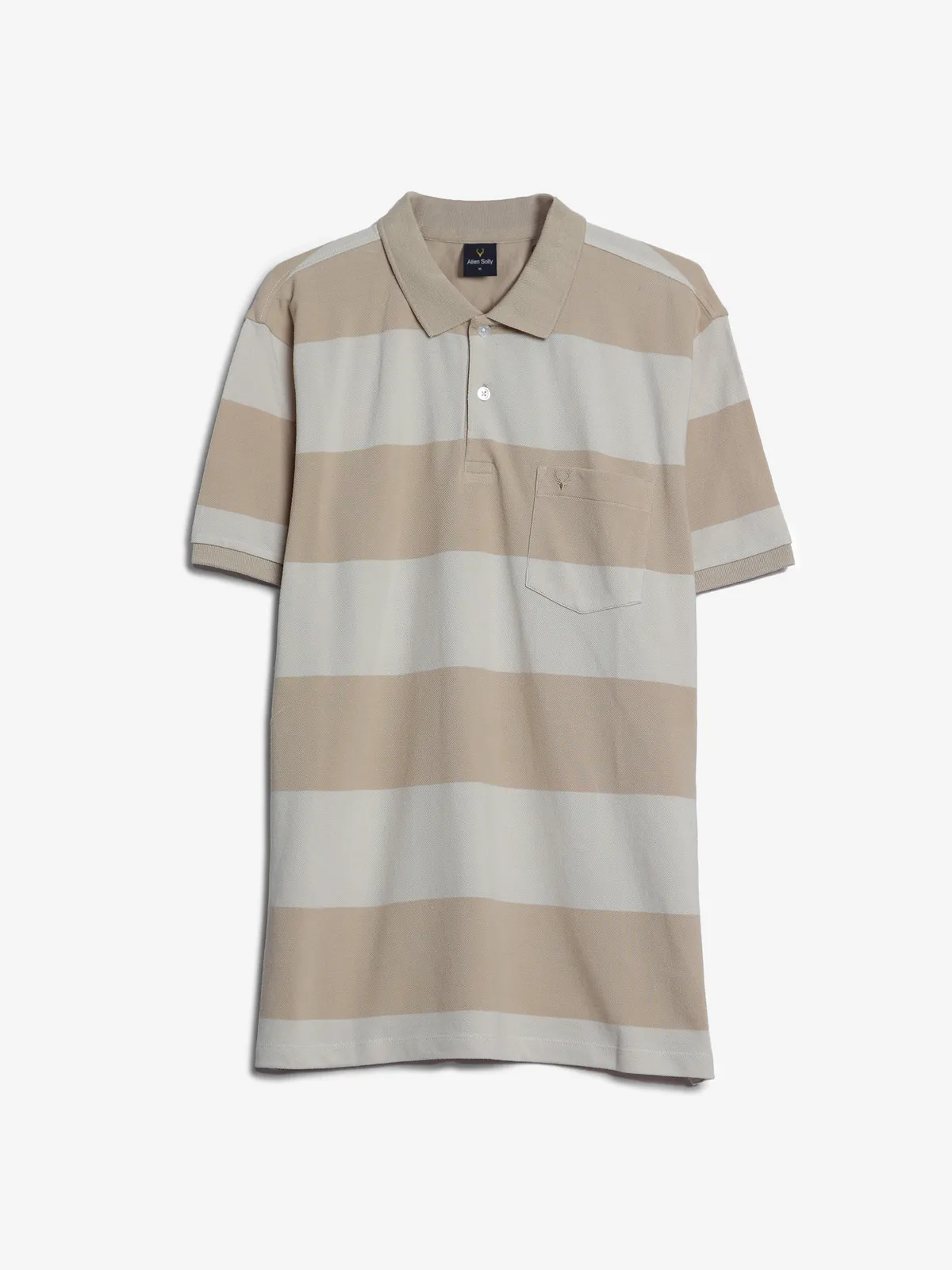 Allen Solly beige cotton stripe polo t shirt