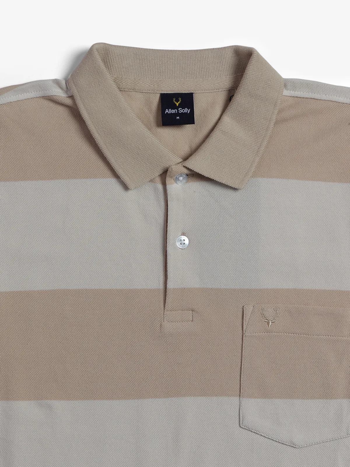 Allen Solly beige cotton stripe polo t shirt