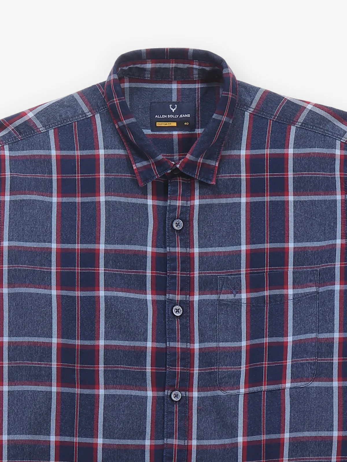 ALLEN SOLLY check blue cotton casual shirt