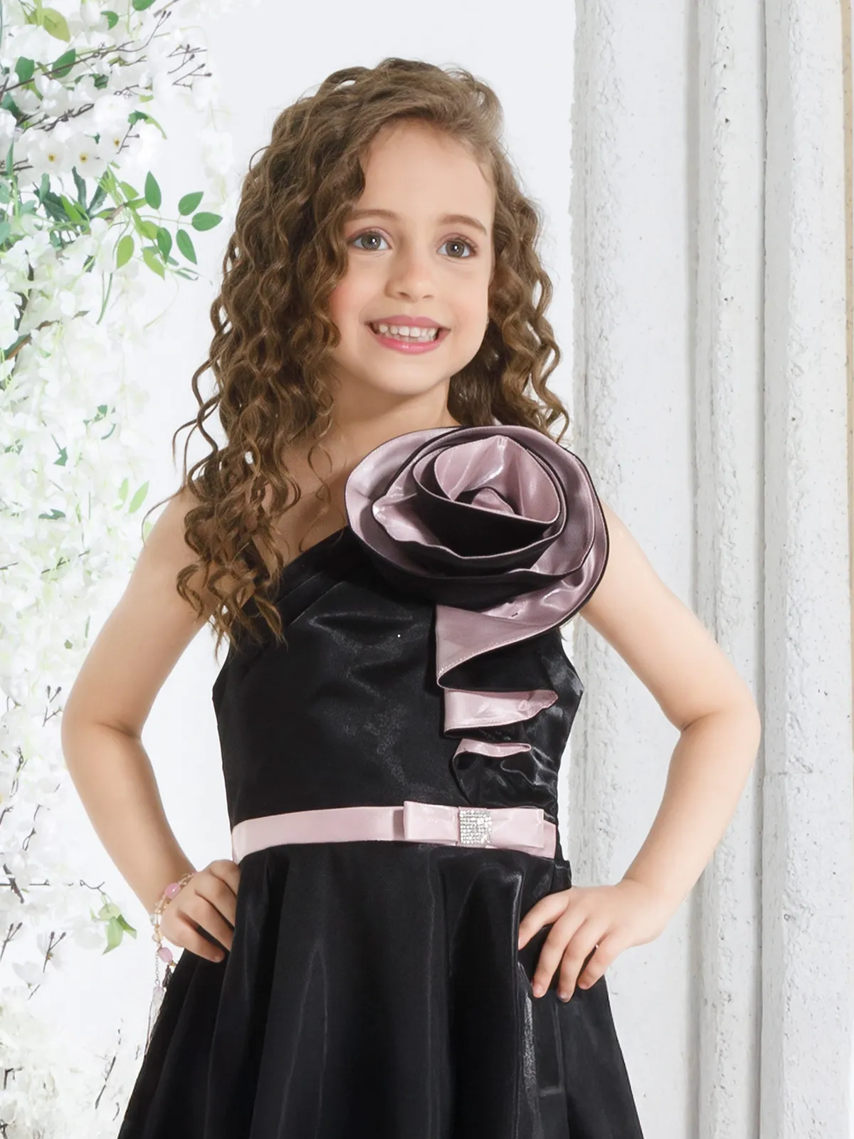 Alluring black silk gown for girls