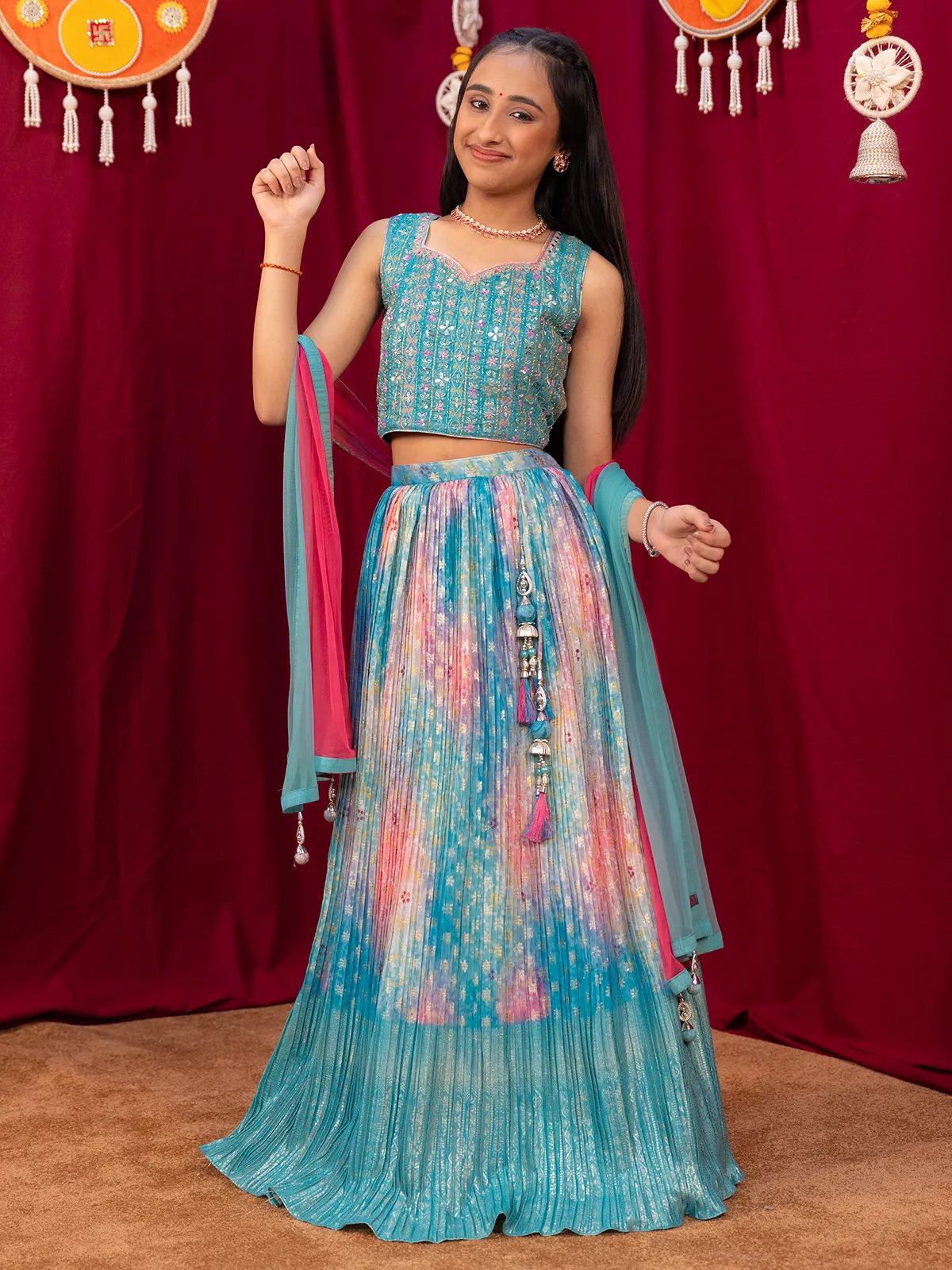 Alluring silk blue lehenga choli for girls