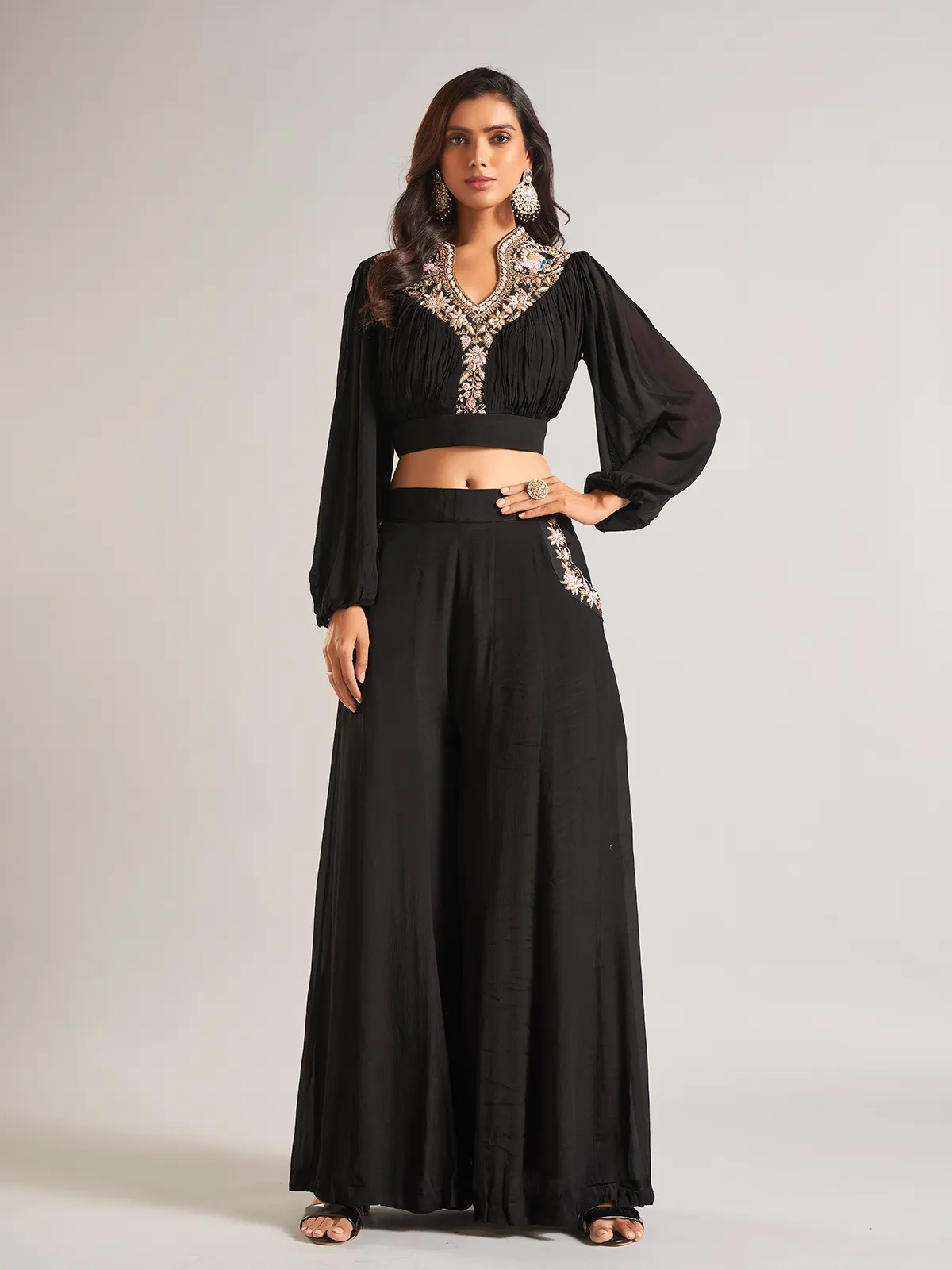 Amazing Black georgette designer palazzo suit