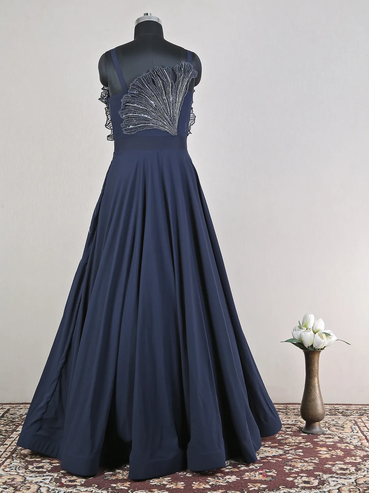 Amazing dark bule georgette reception look gown