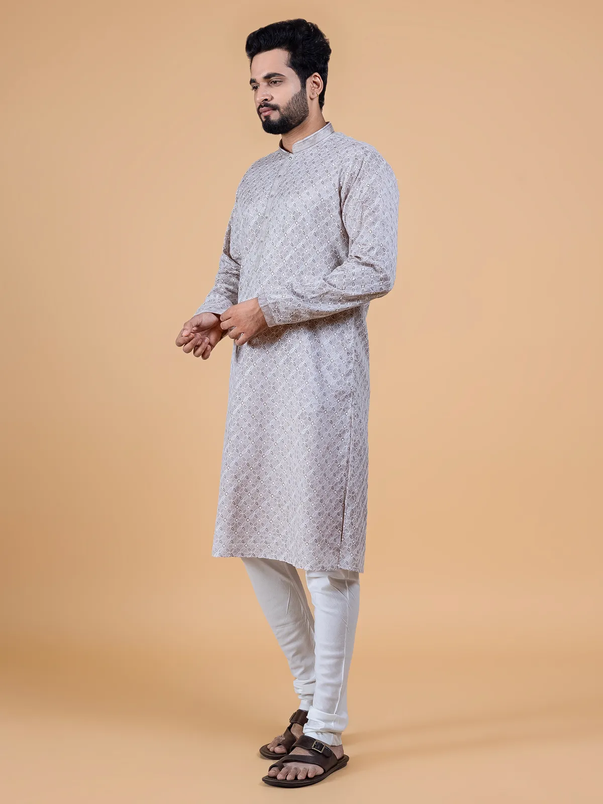 Amazing grey silk kurta suit