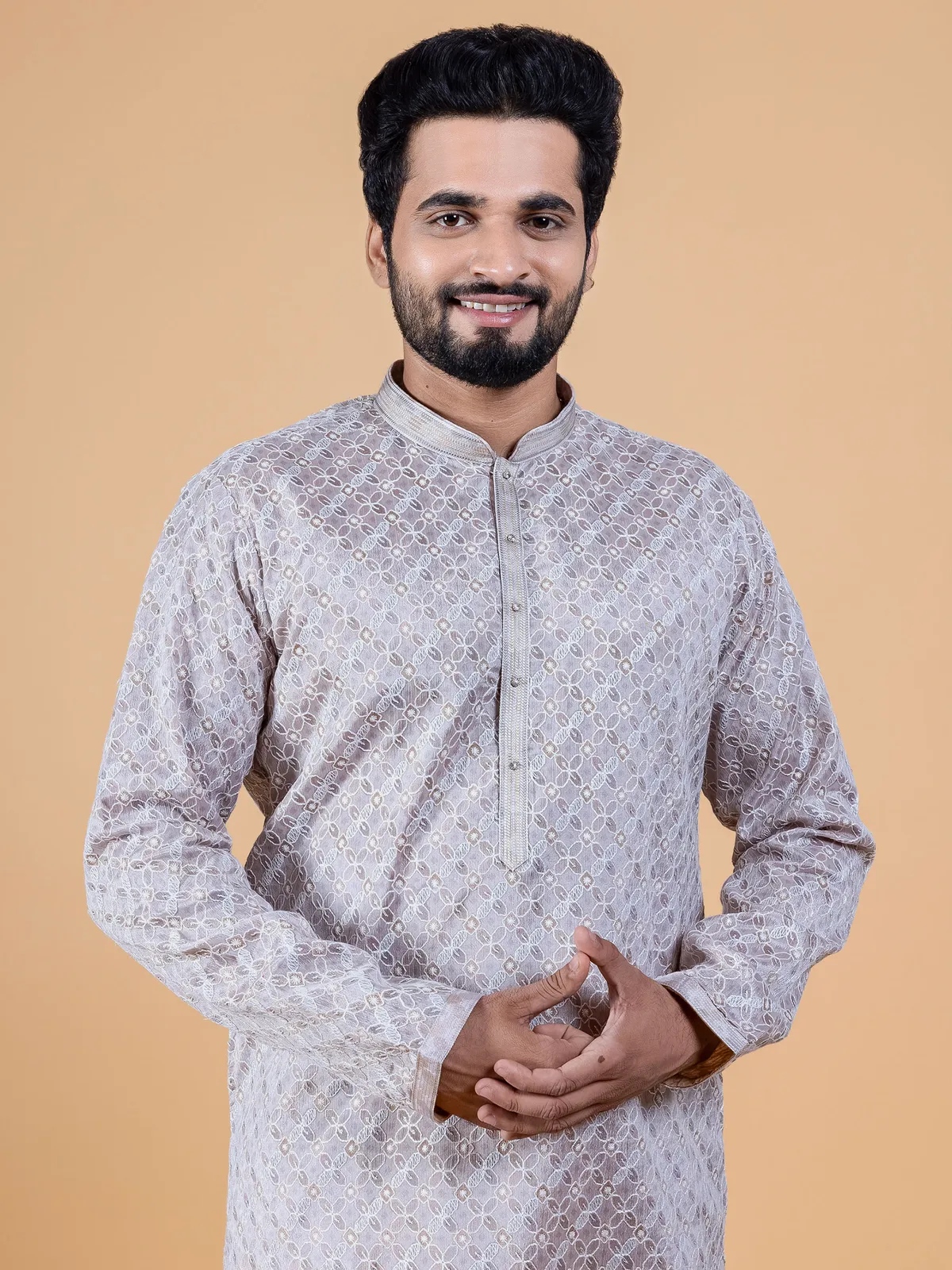 Amazing grey silk kurta suit