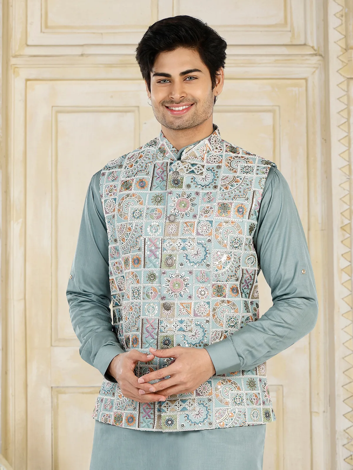 Amazing grey silk waistcoat set