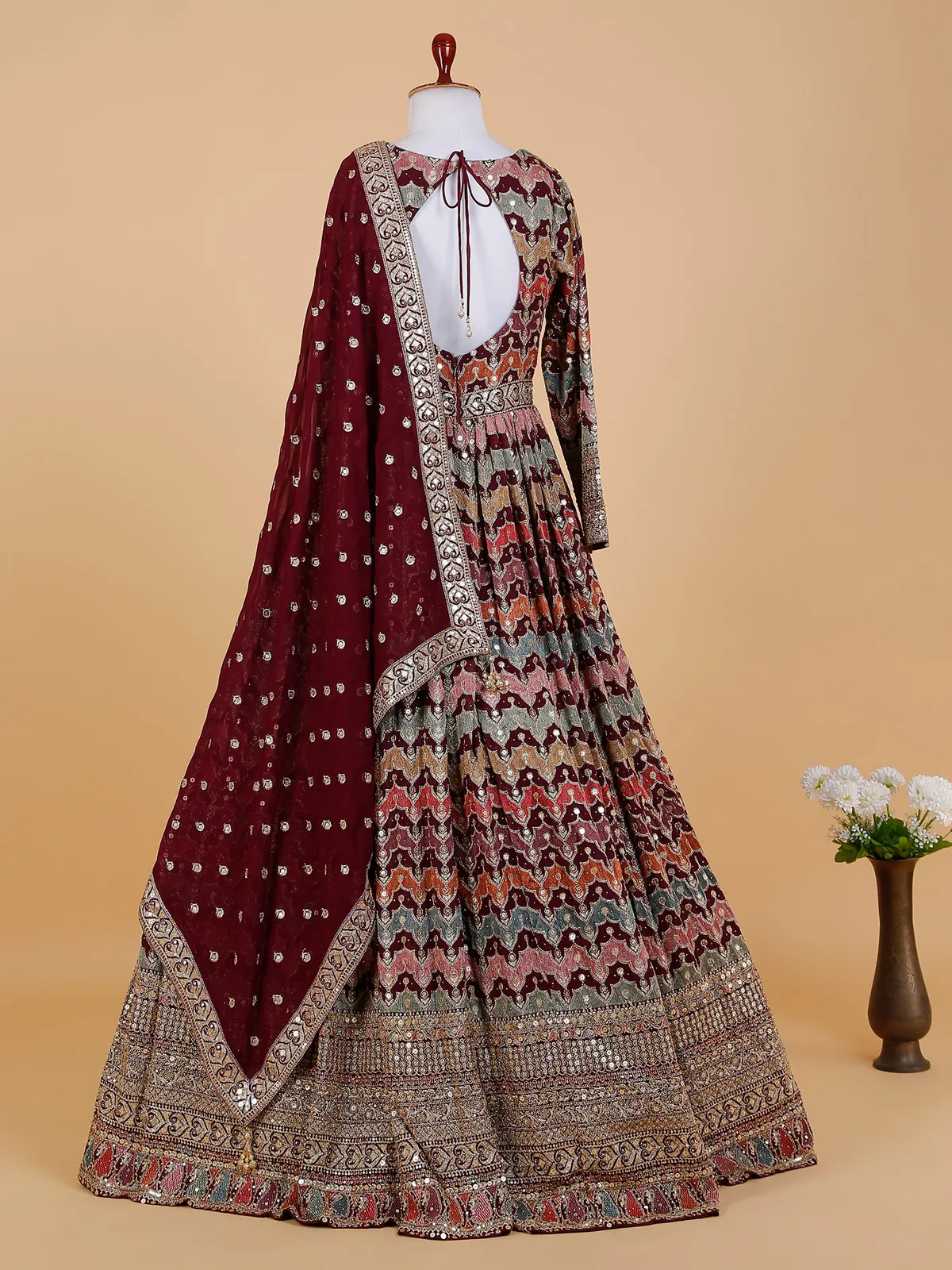 Amazing maroon embroidery anarkali suit