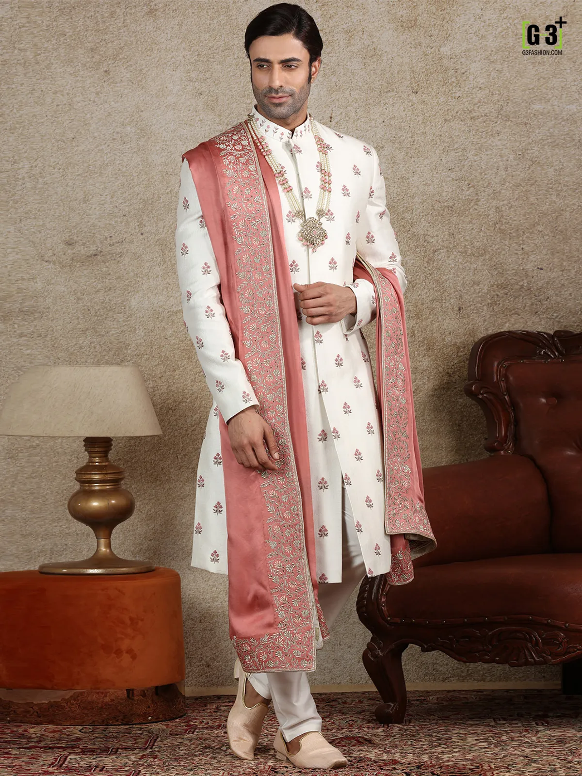 Amazing off white silk sherwani for wedding