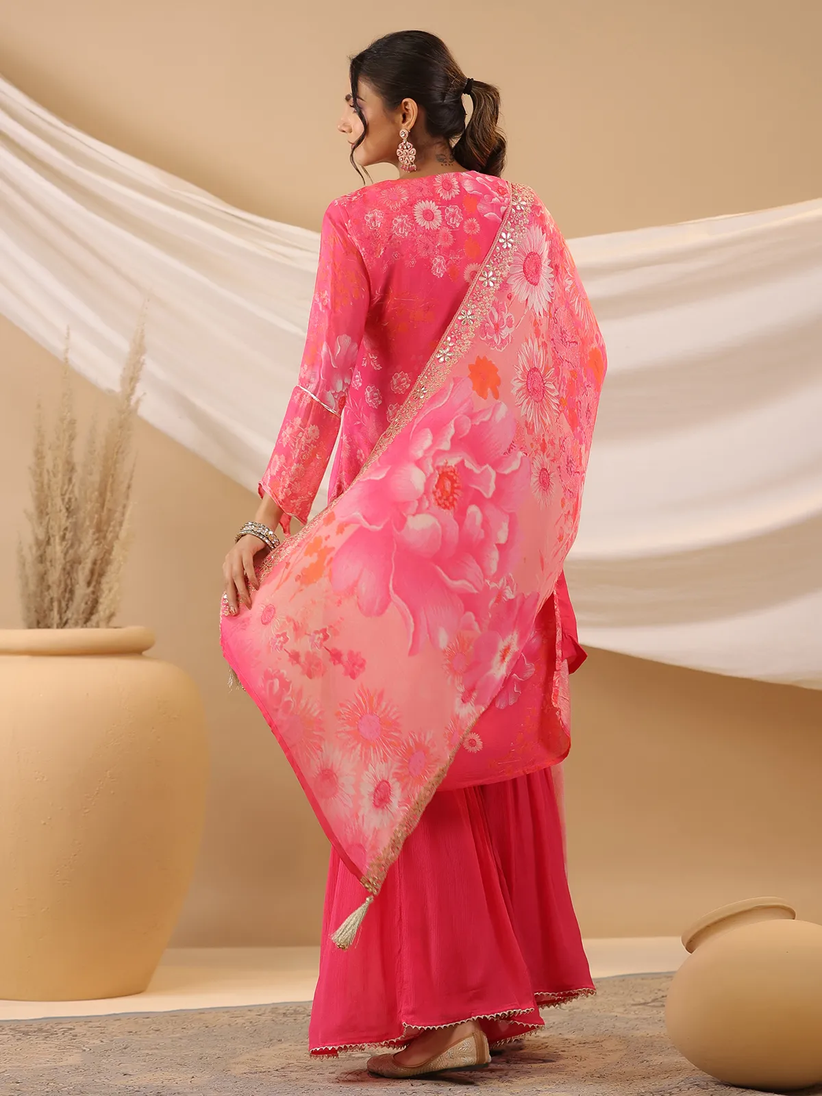 Amazing pink printed georgette sharara set