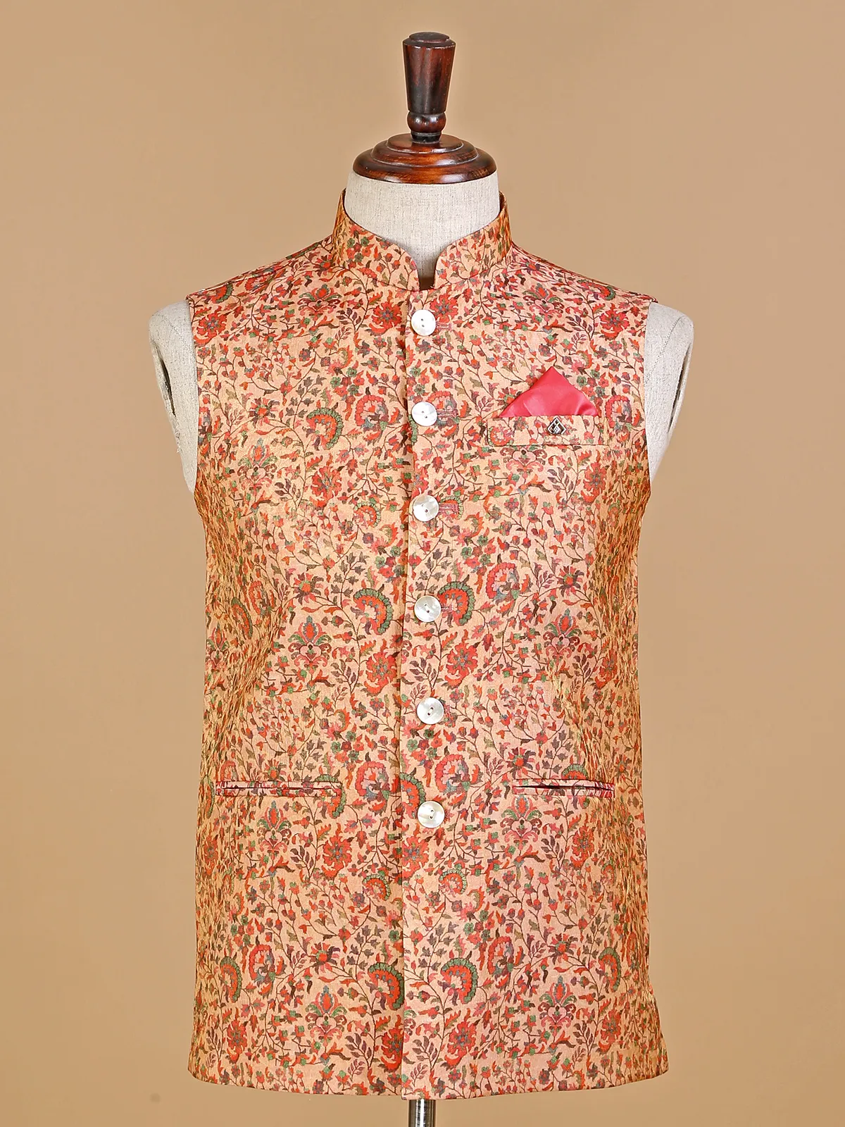 Amazing printed peach silk waistcoat