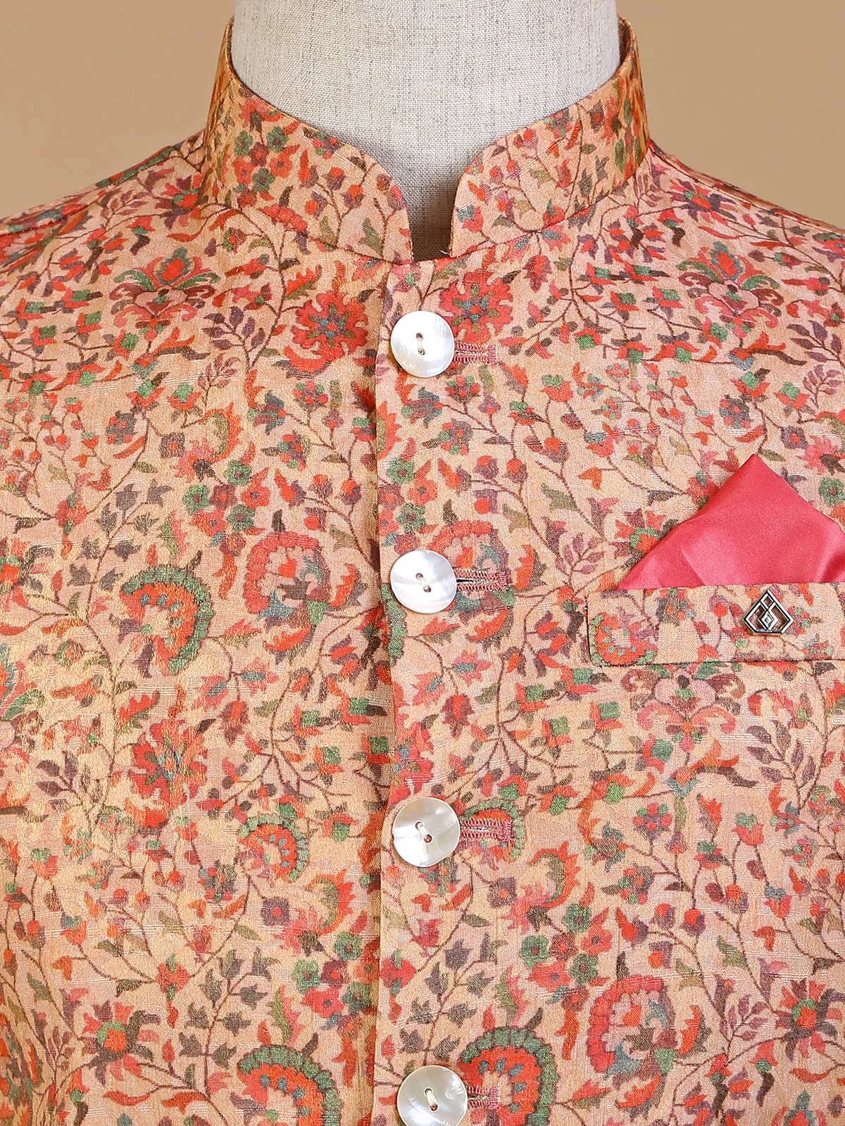 Amazing printed peach silk waistcoat