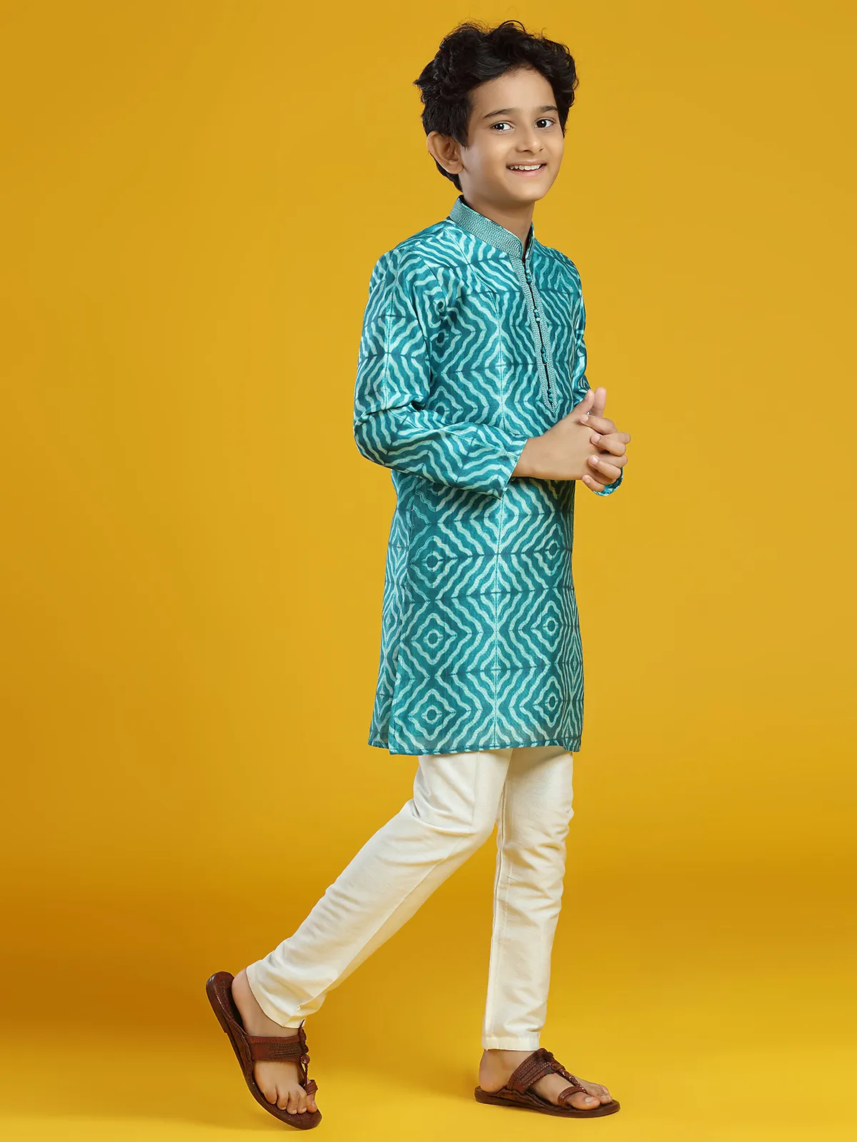 Amazing turquoise blue silk kurta suit for boys