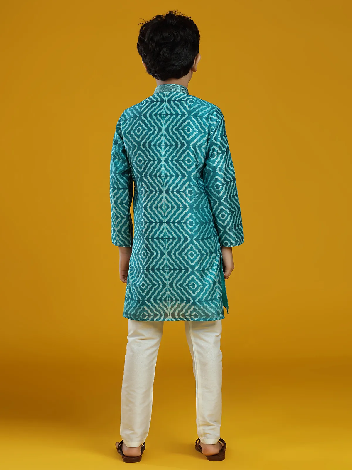 Amazing turquoise blue silk kurta suit for boys