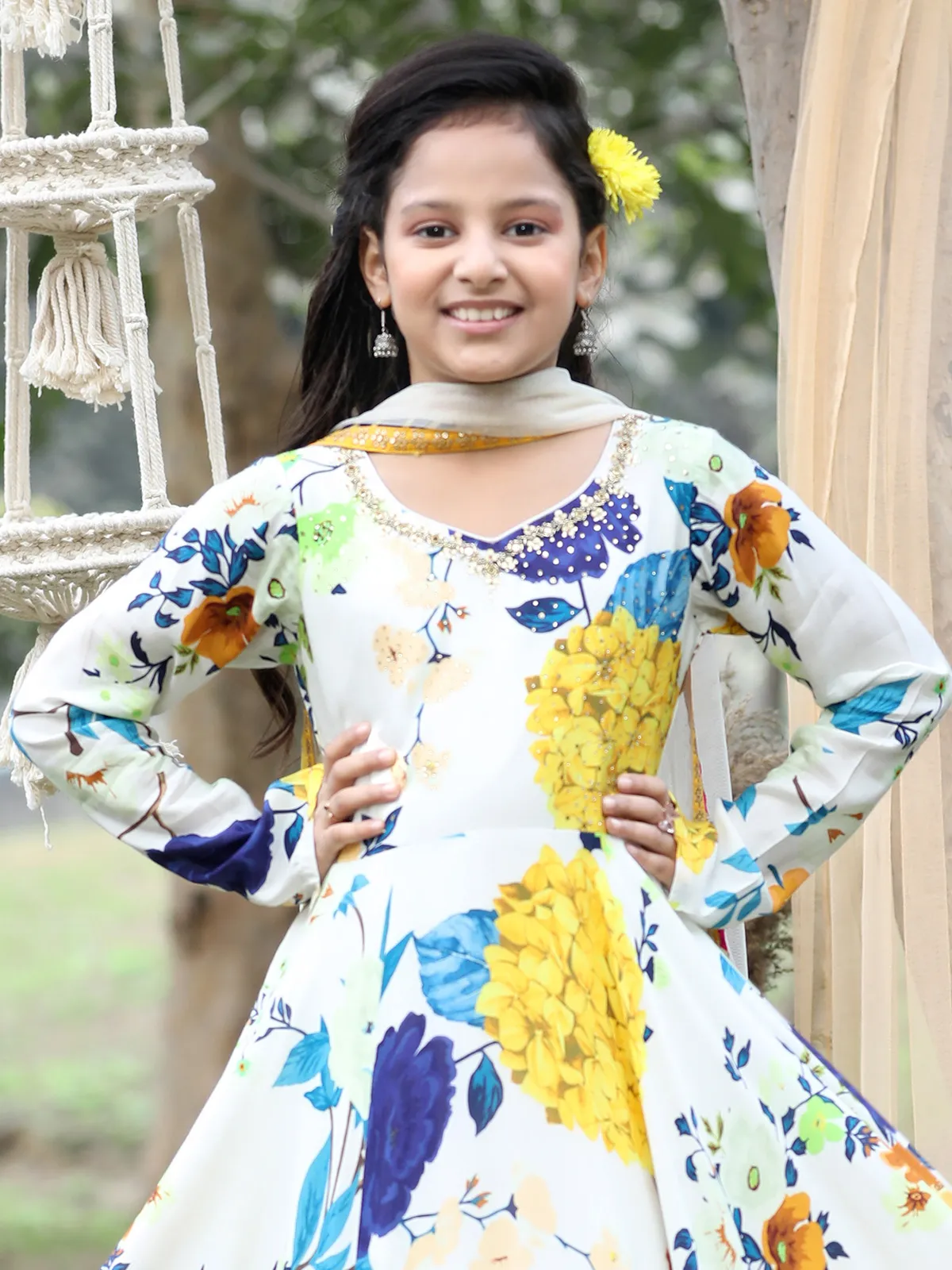 Amazing white printed anarkali suit