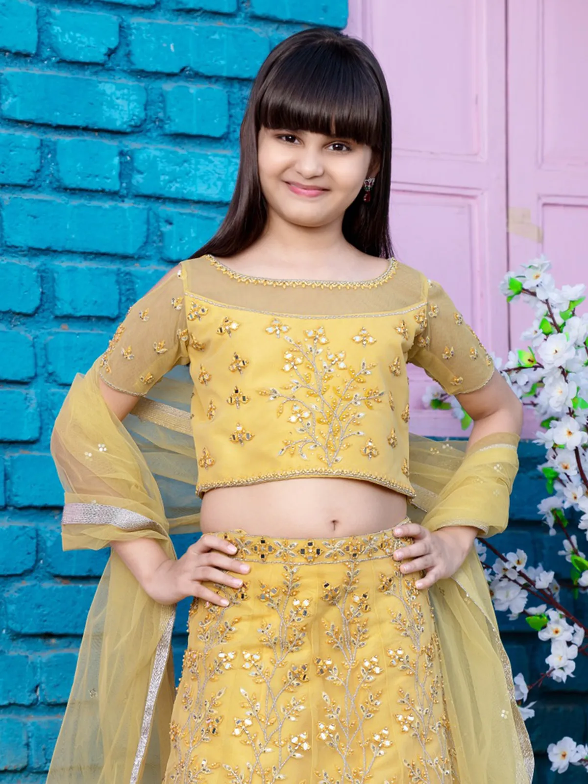 Amazing yellow color georgette lehenga choli