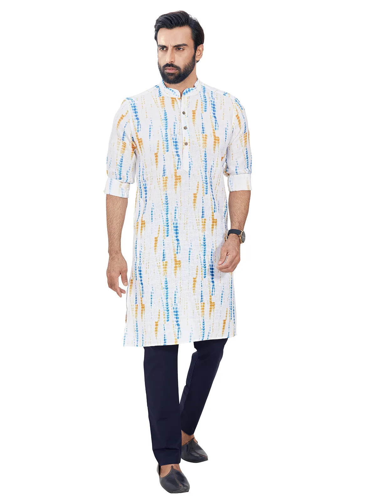 Aqua and white cotton  Men Kurta pajama for festive