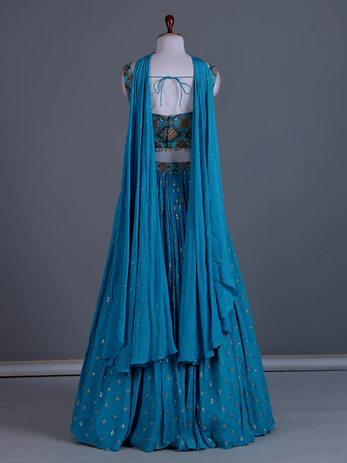 Aqua blue chiffon mirror work lehenga choli-G3-WLC18411 | United