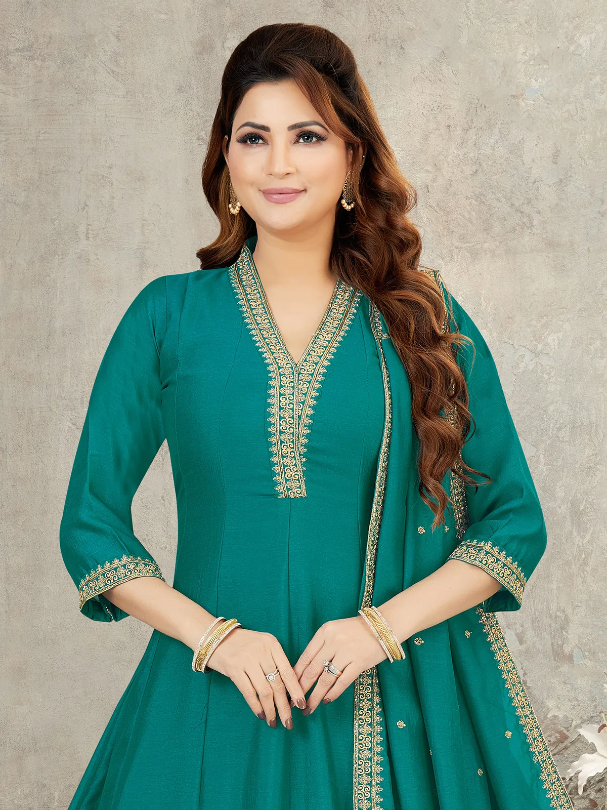 Rama Green Silk Anarkali Suit With Sequin Detailing Rama Green Silk Anarkali Suit With Sequin Detailing