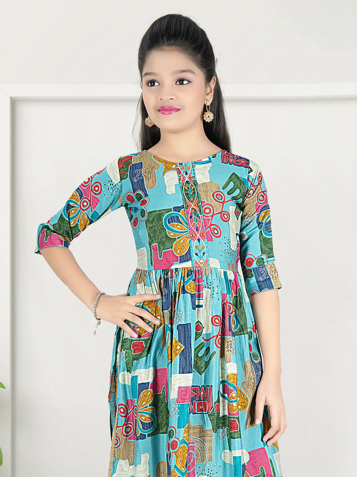 Aqua cotton printed salwar suit