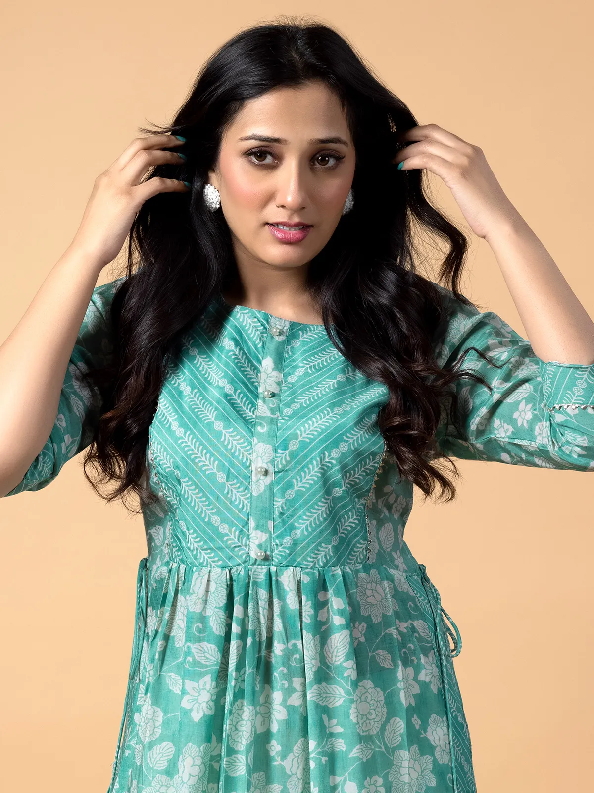 Aqua hue printed kurti