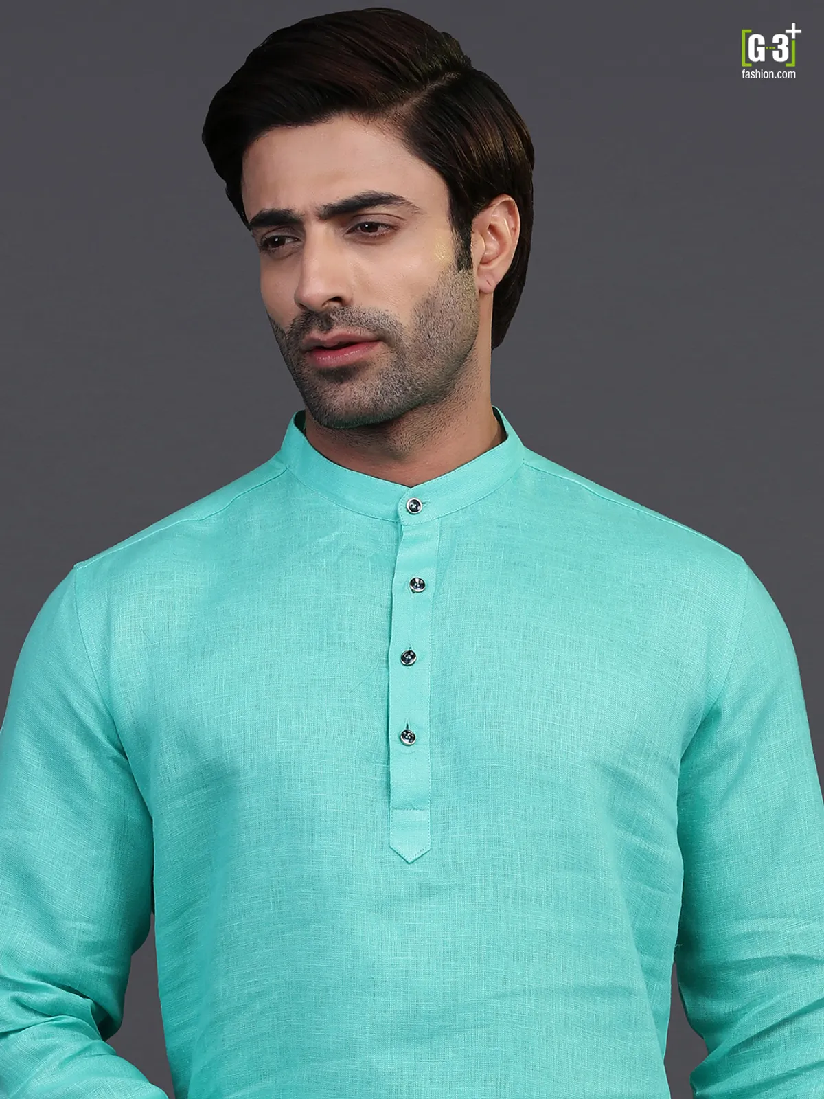 Aqua linen chinese collar only kurta