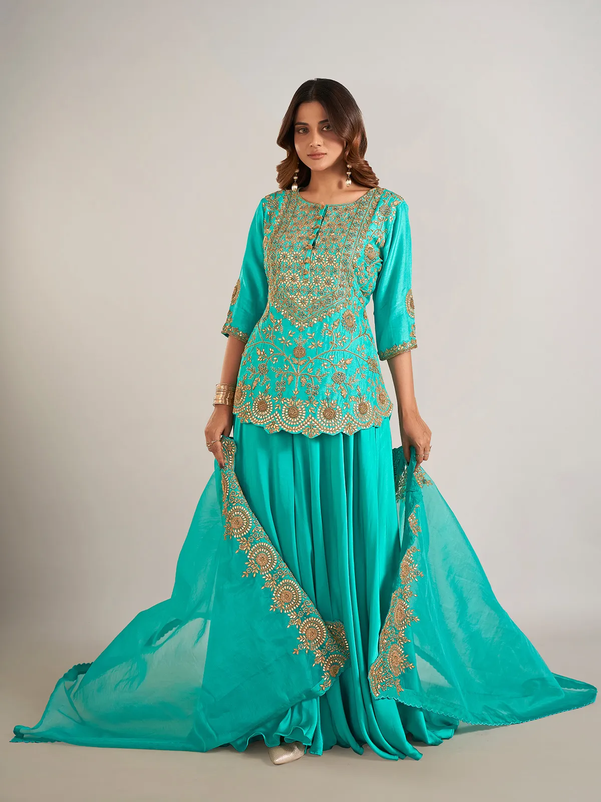 Aqua silk palazzo suit for wedding